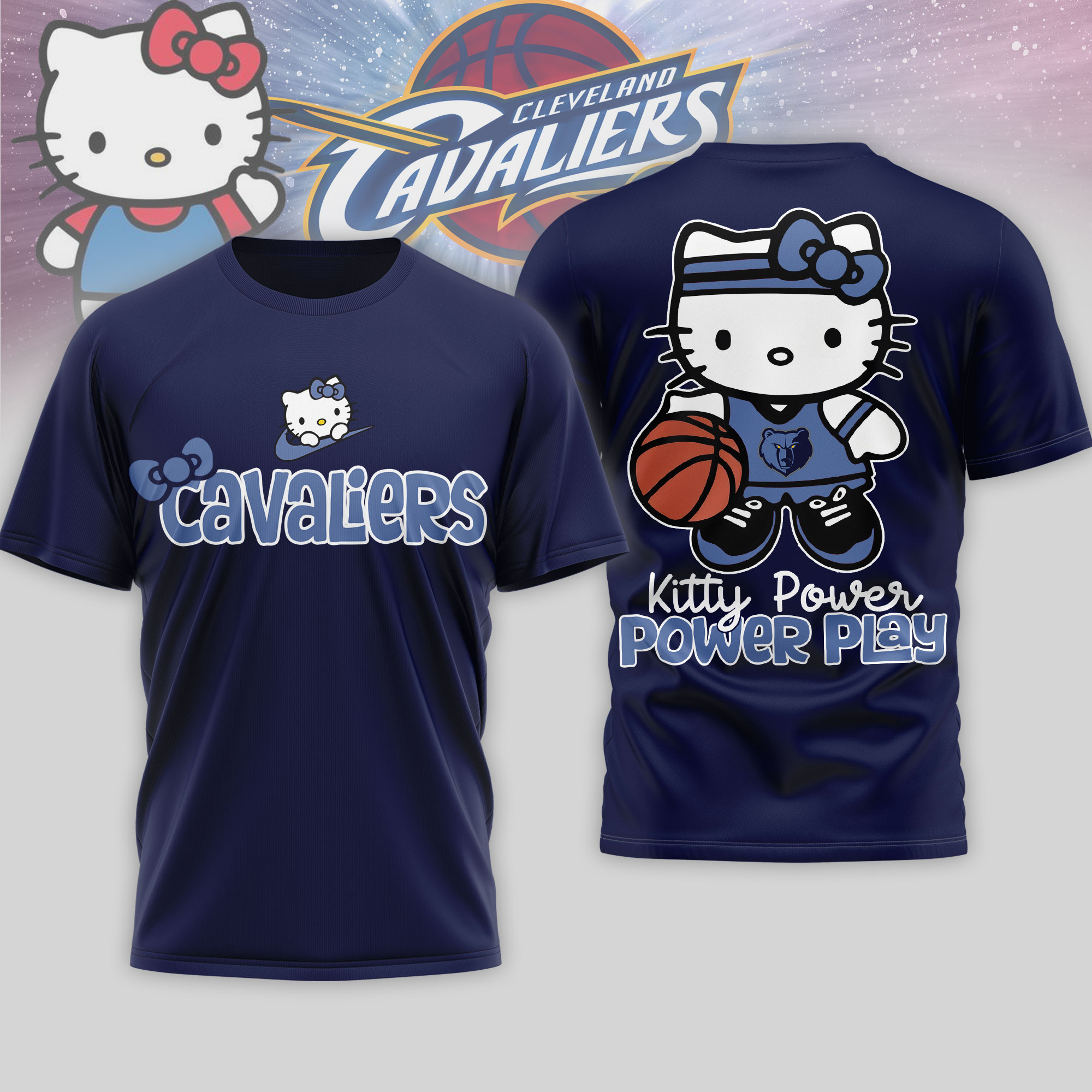 Cleveland Cavaliers | Premium NBA Hello Kitty Power Play 3D Shirt TTH210508 - Image 2