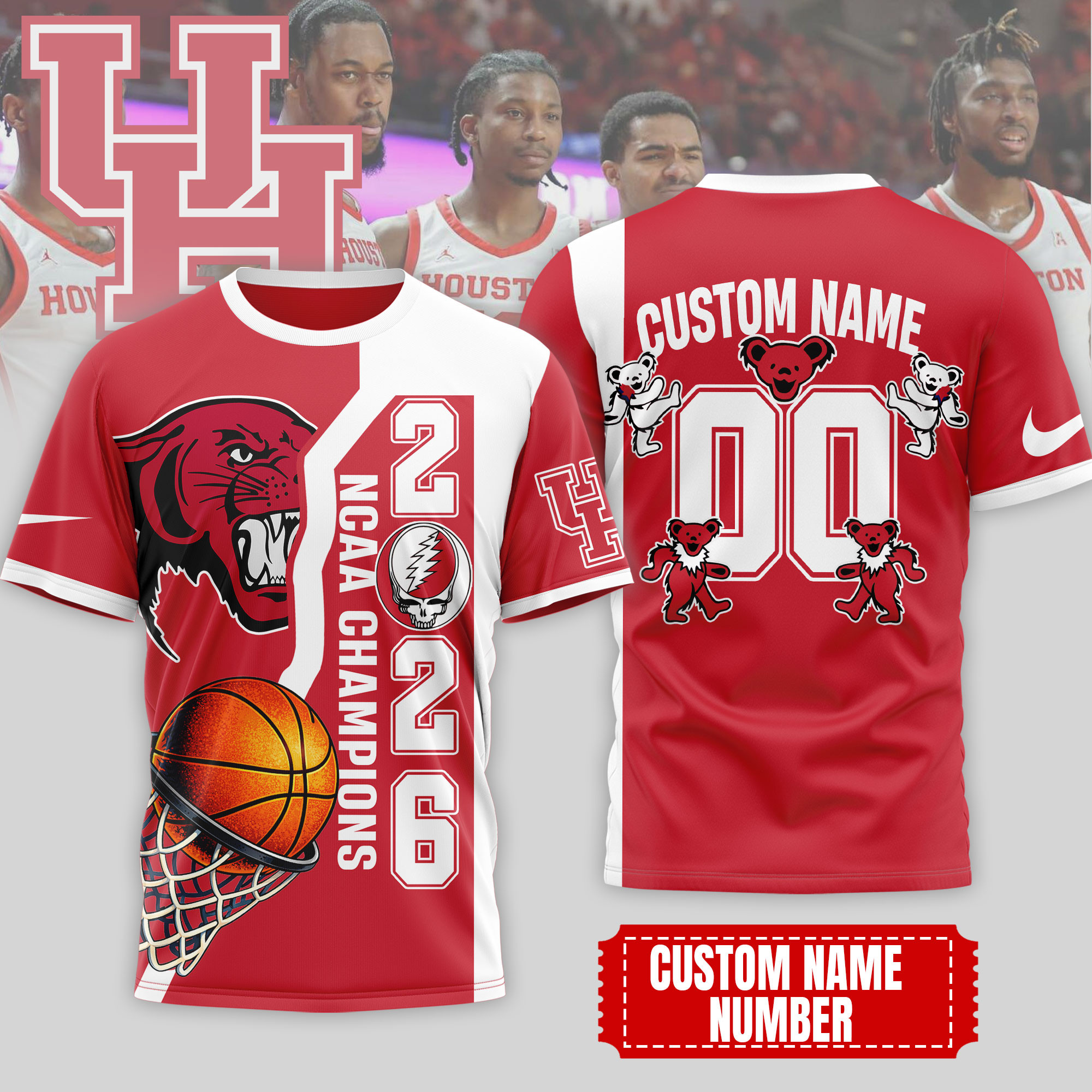Houston Cougars | Premium NCAA Court Kings 2026 3D T-Shirt 200559 - Image 2