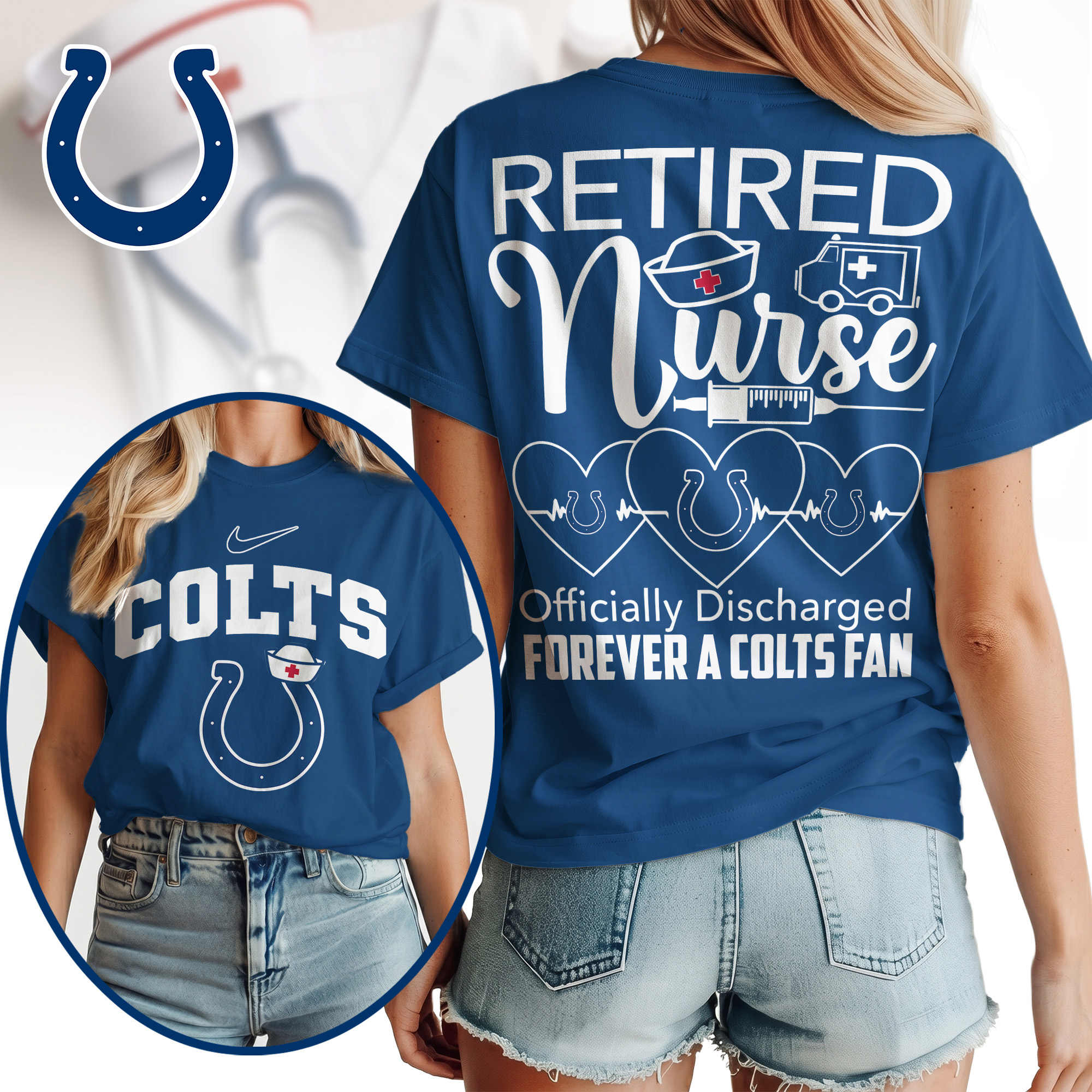 Indianapolis Colts | Premium NFL Retired Nurse Officially Discharged Women Shirt TTH200579 - Image 3
