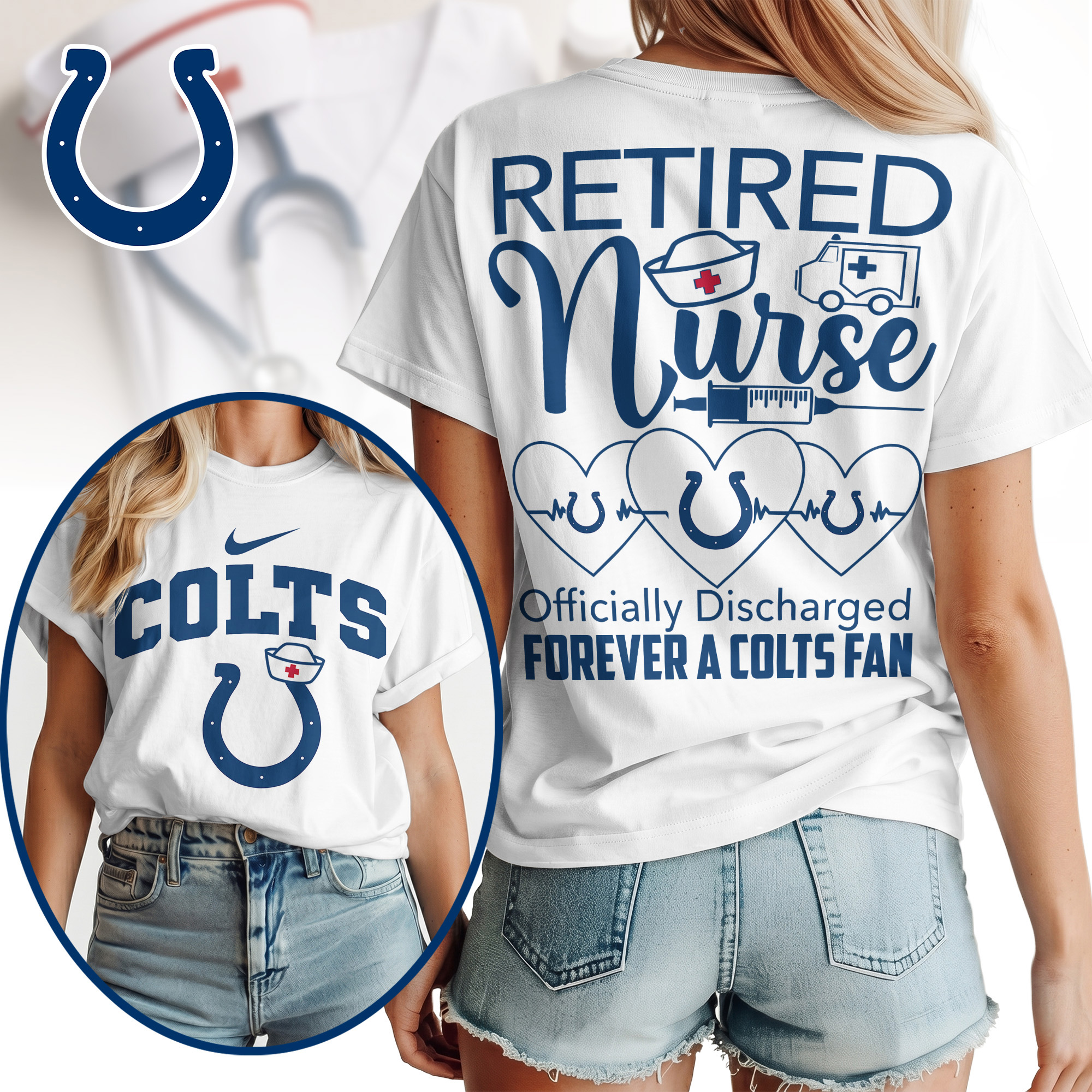 Indianapolis Colts | Premium NFL Retired Nurse Officially Discharged Women Shirt TTH200579 - Image 2