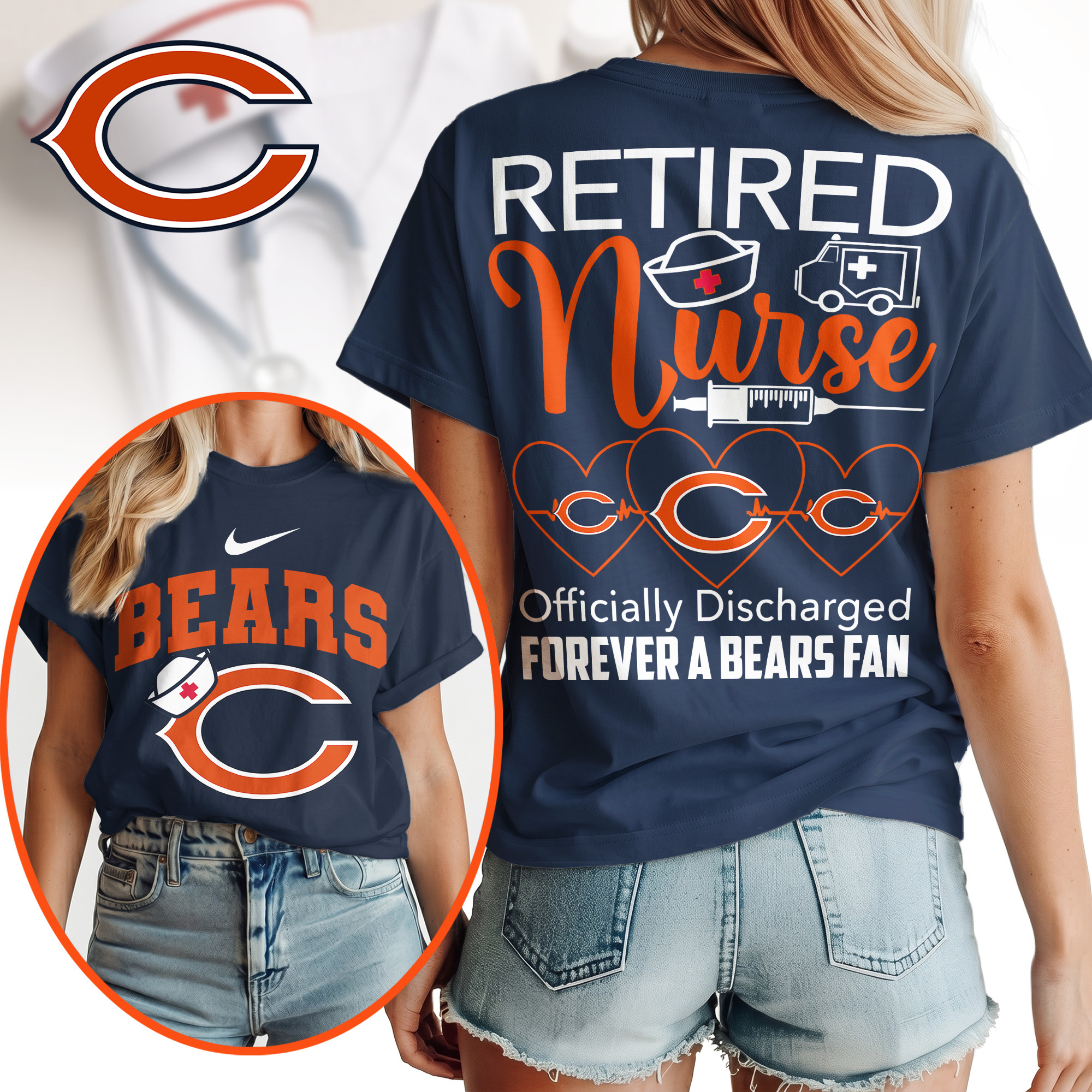 Chicago Bears | Premium NFL Retired Nurse Officially Discharged Women Shirt TTH200579