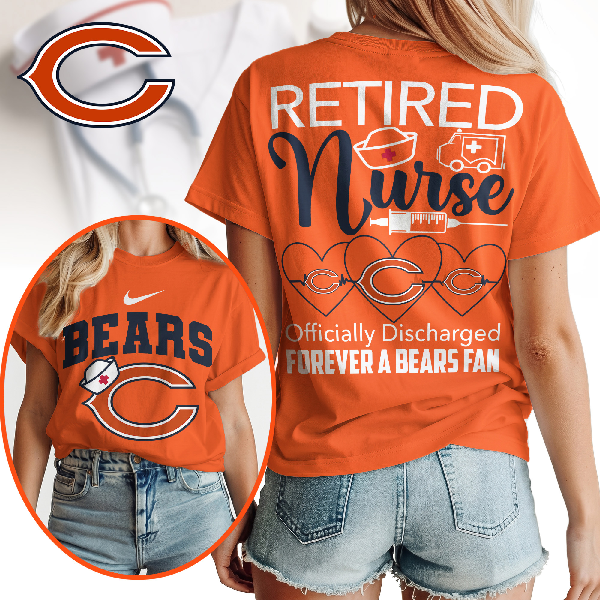 Chicago Bears | Premium NFL Retired Nurse Officially Discharged Women Shirt TTH200579 - Image 3