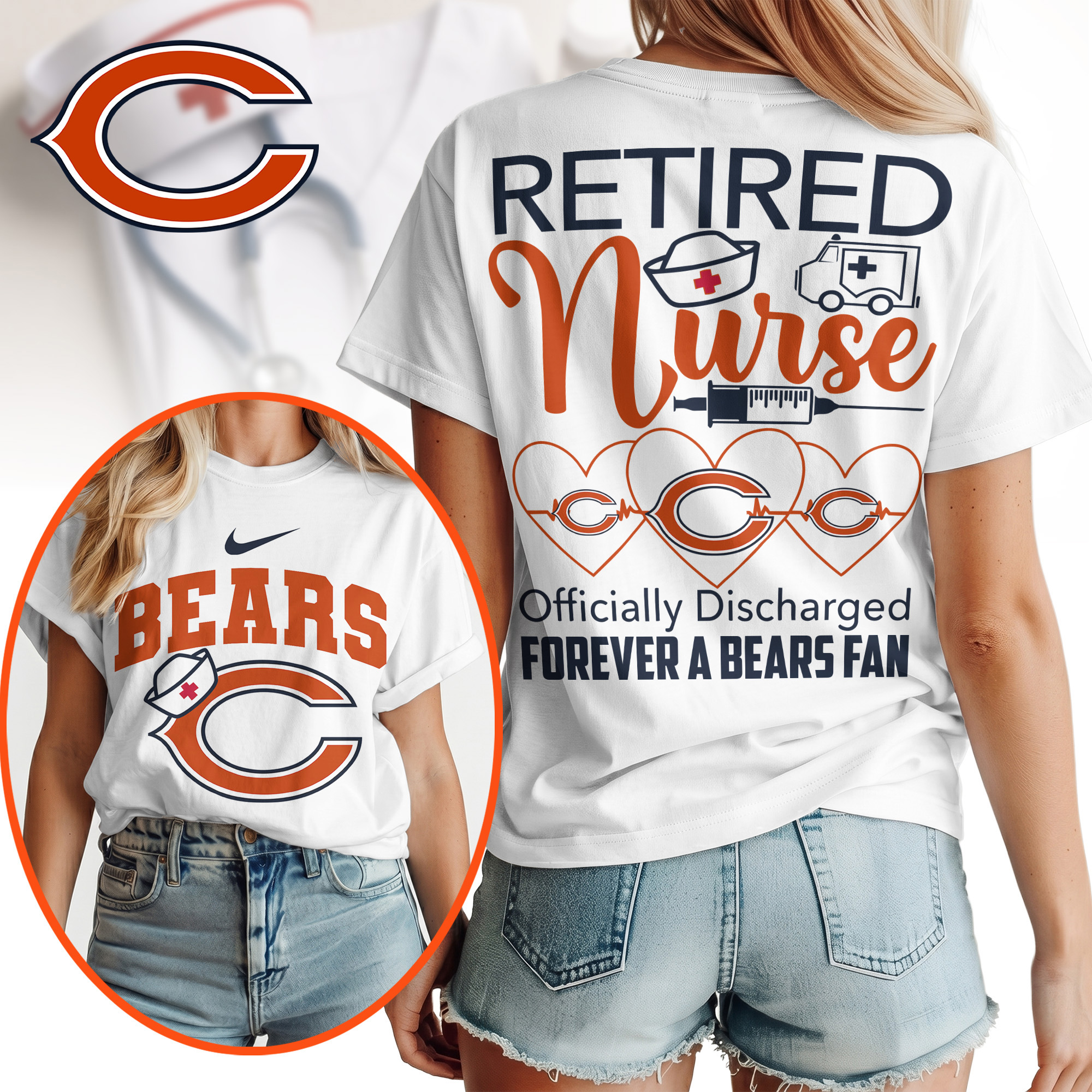 Chicago Bears | Premium NFL Retired Nurse Officially Discharged Women Shirt TTH200579 - Image 2