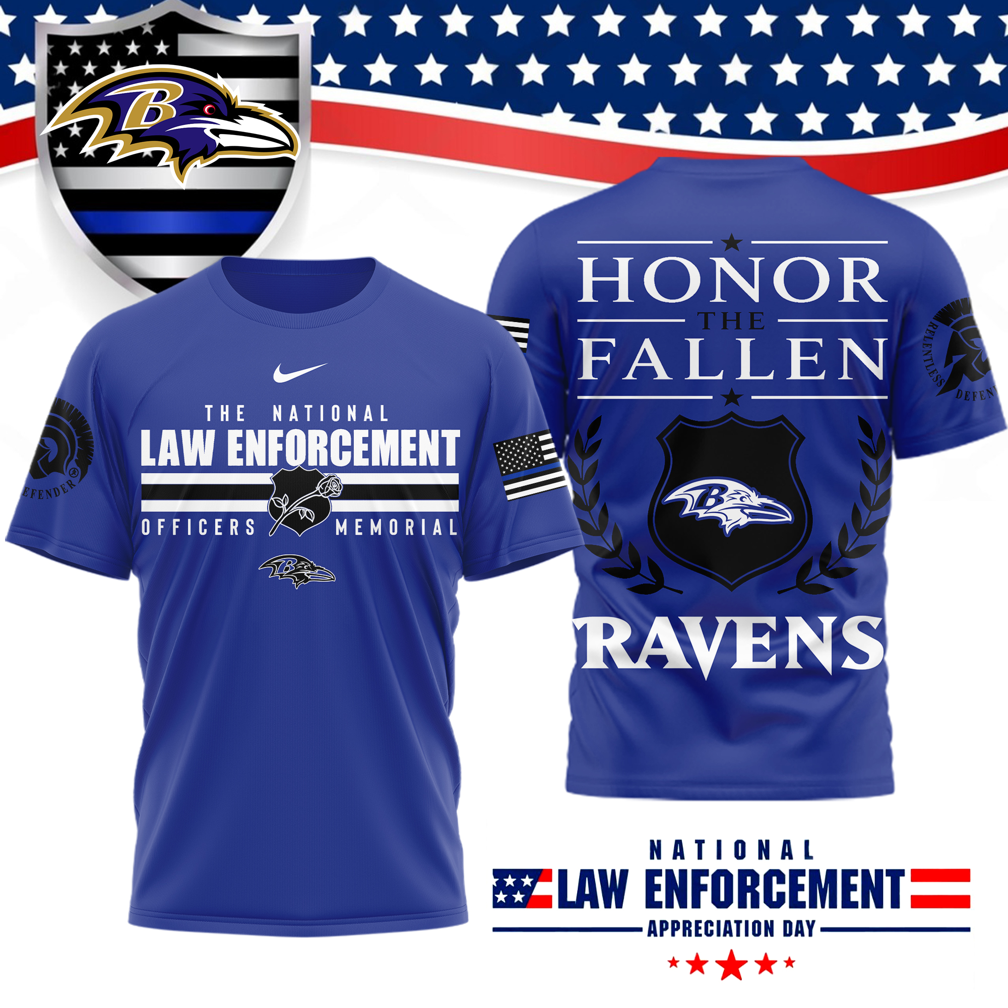 Baltimore Ravens x Premium NFL The National Law Enforcement 3D T-Shirt – Limited Edition TTH200525