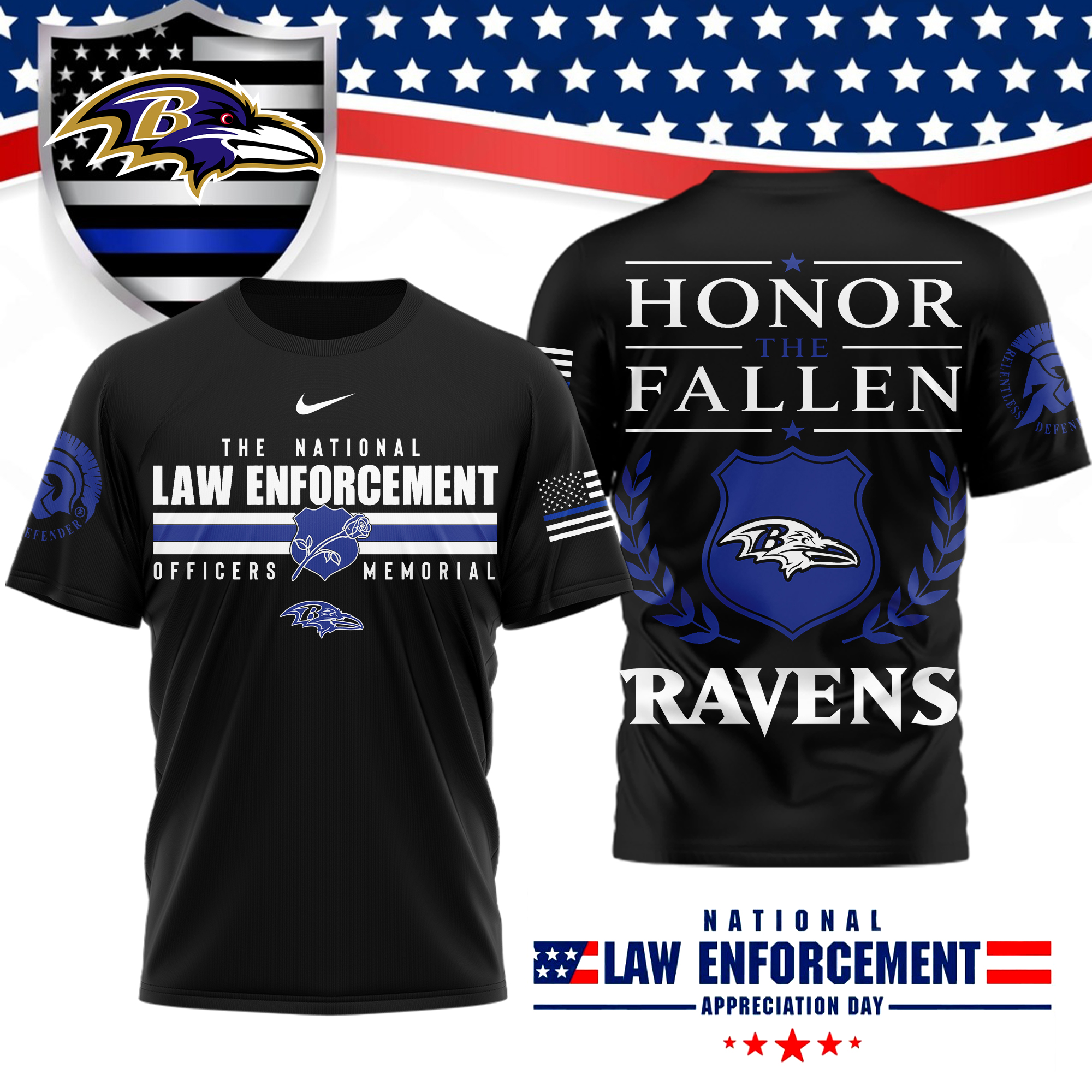 Baltimore Ravens x Premium NFL The National Law Enforcement 3D T-Shirt – Limited Edition TTH200525 - Image 2