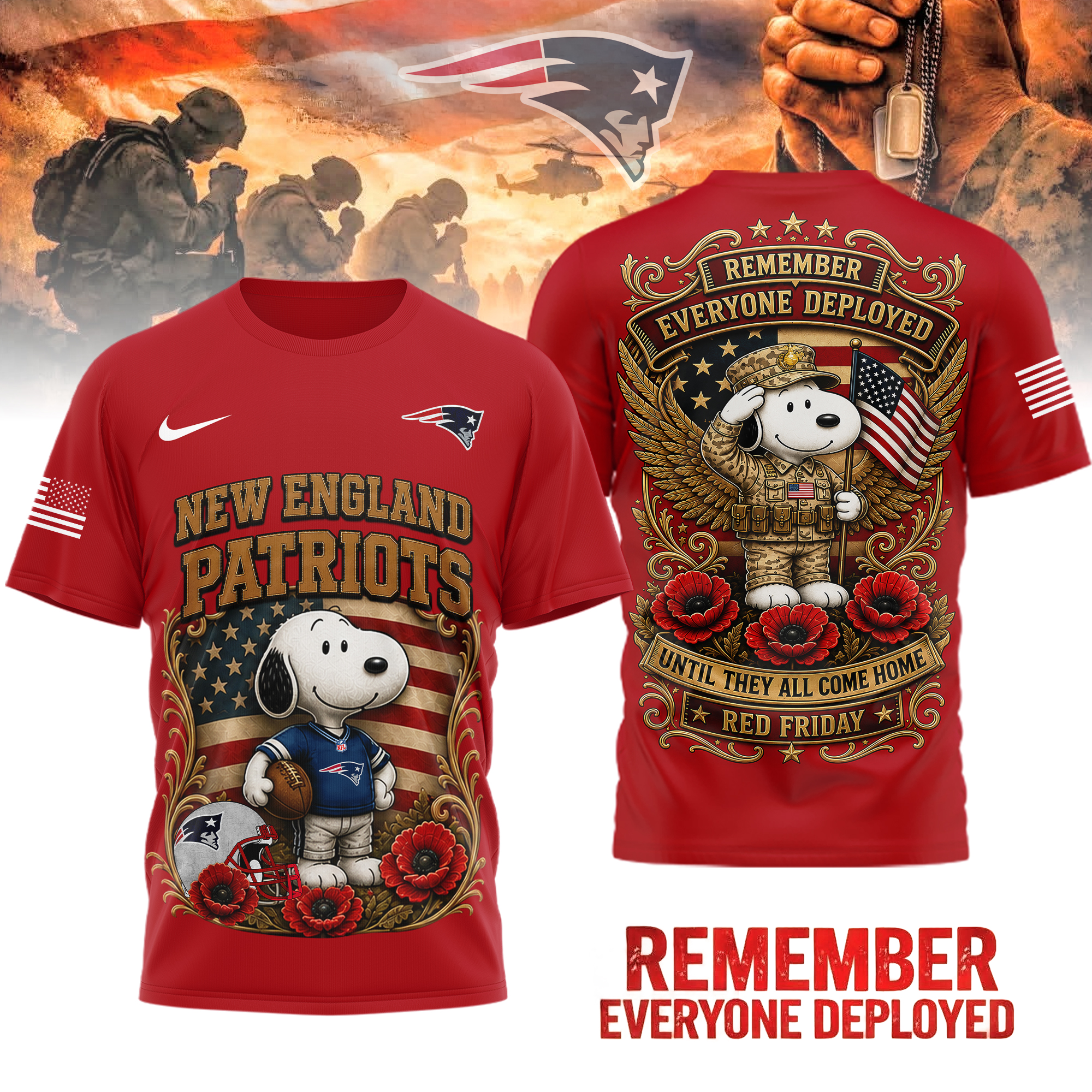 New England Patriots | Premium NFL Snoopy Remember Everyone Deployed 3D Shirt TTH200588 - Image 2