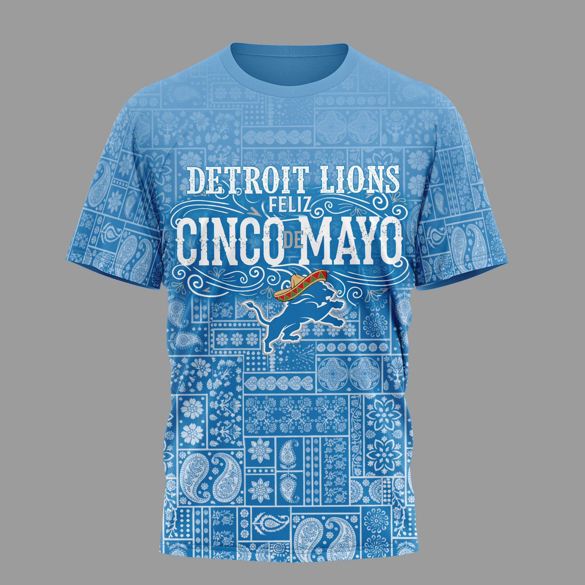 Detroit Lions | Premium NFL Hola Bitchatos Cinco De Mayo 3D T-Shirt TTH210501