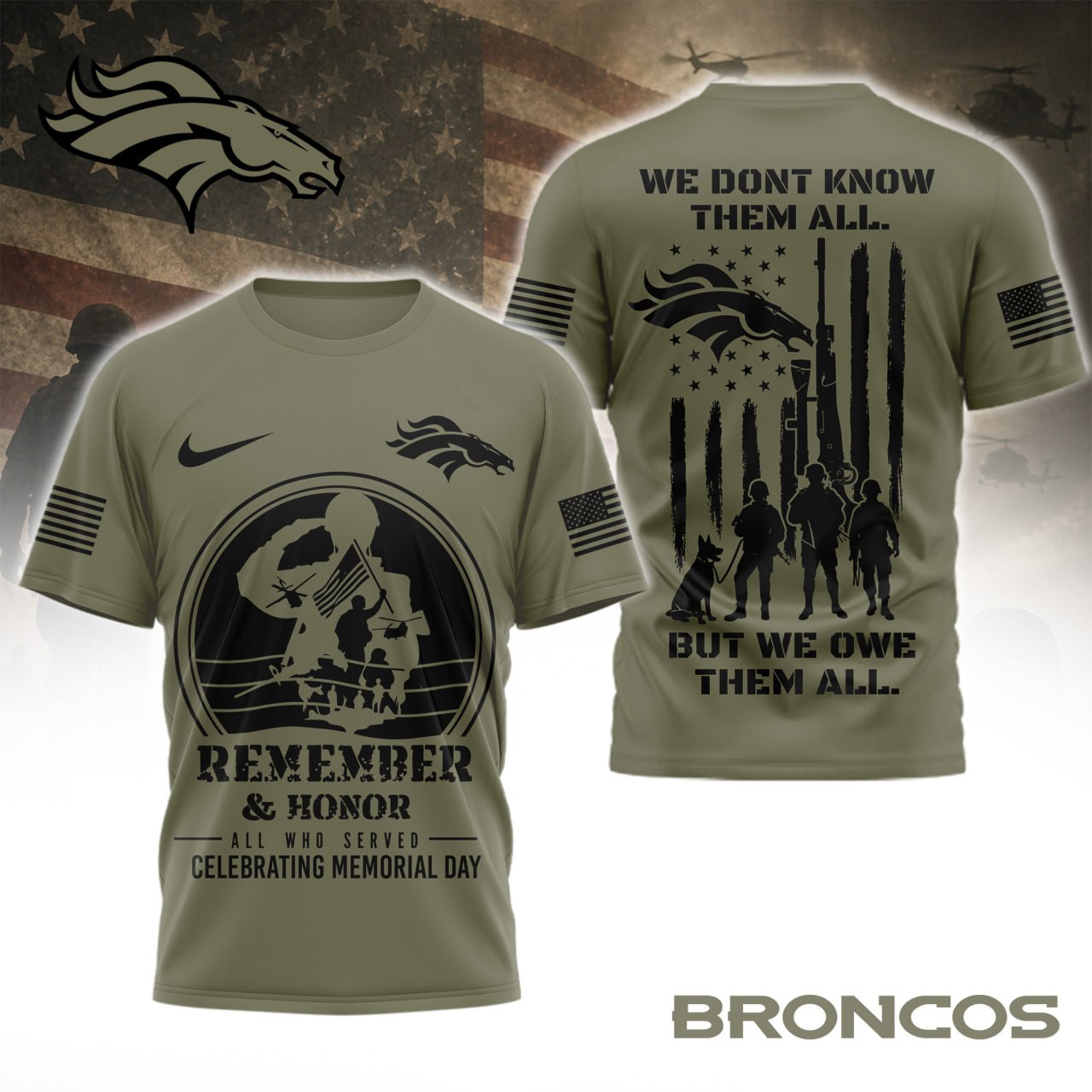 Denver Broncos | Premium NFL Celebrating Memorial Day 3D Shirt TTH200580 - Image 2