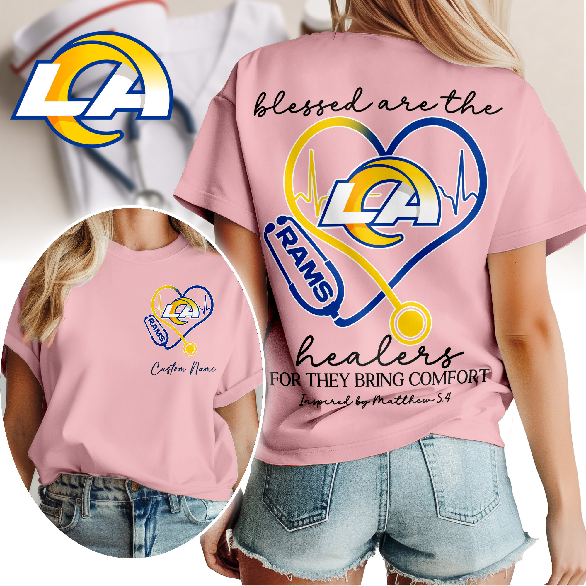 Los Angeles Rams | Premium NFL Heart of A Nurse Game Day 3D Shirt TTH200581 - Image 2