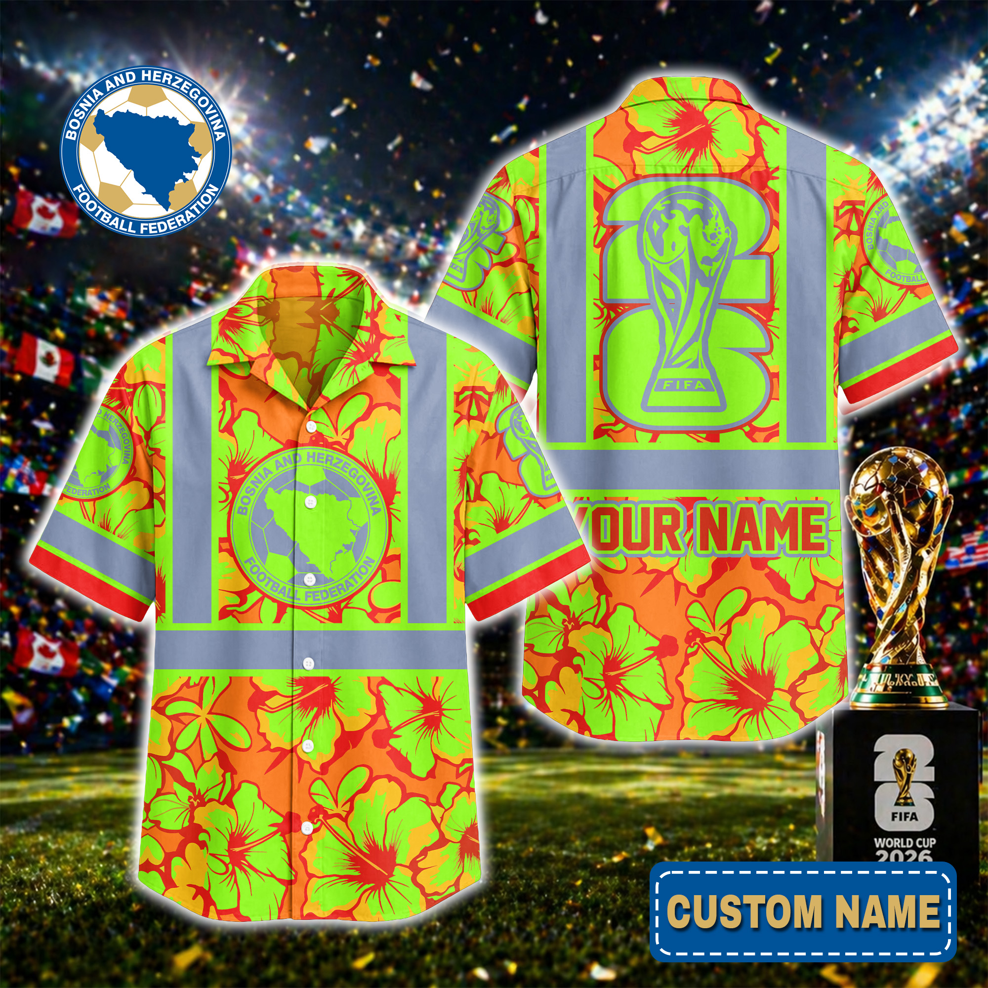 Bosnia and Herzegovina | Premium World Cup 2026 Hi-vis Hawaiian Shirt TTH200567 - Image 2