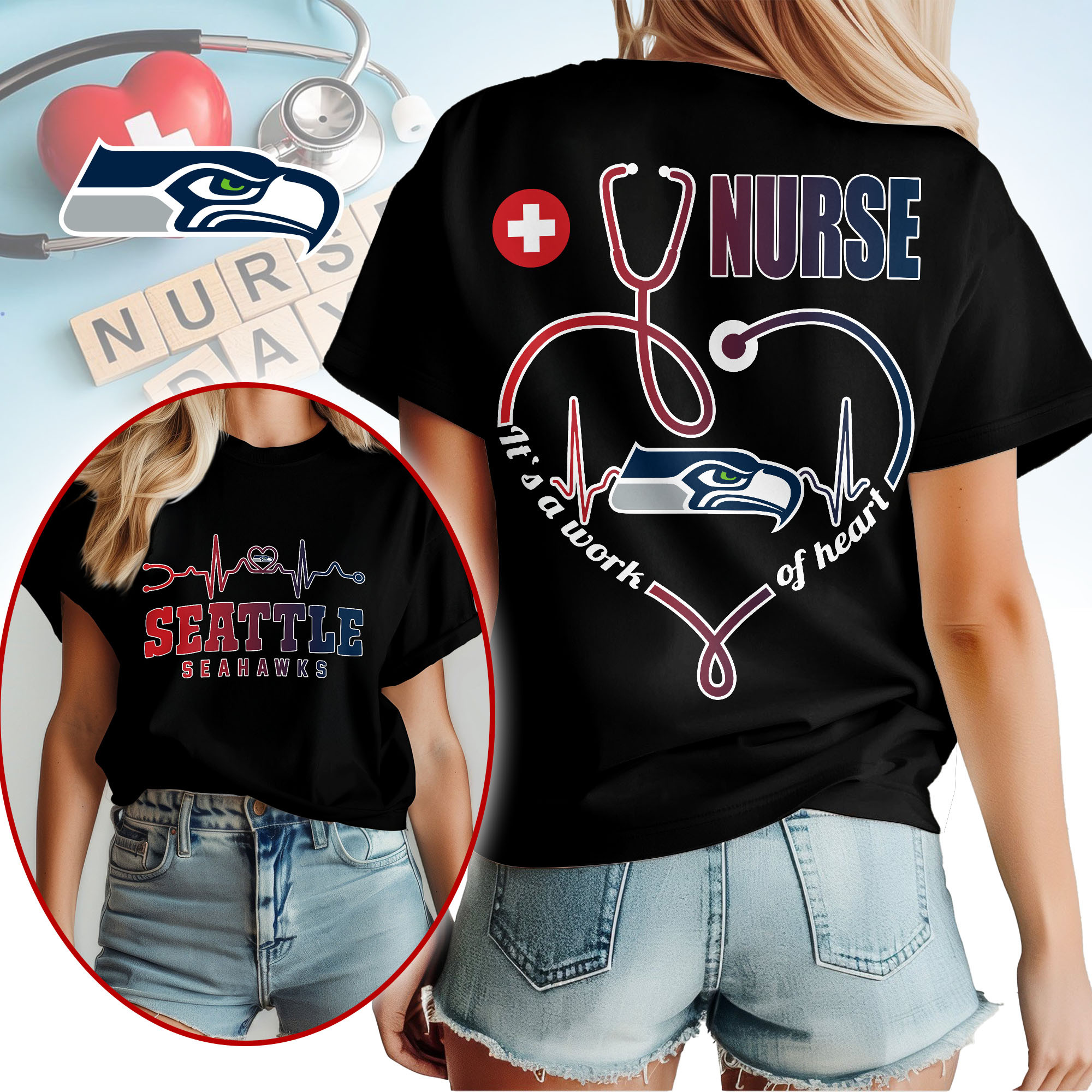 Seattle Seahawks | Premium NFL Nurse Heartbeat 3D T-Shirt TTH200586