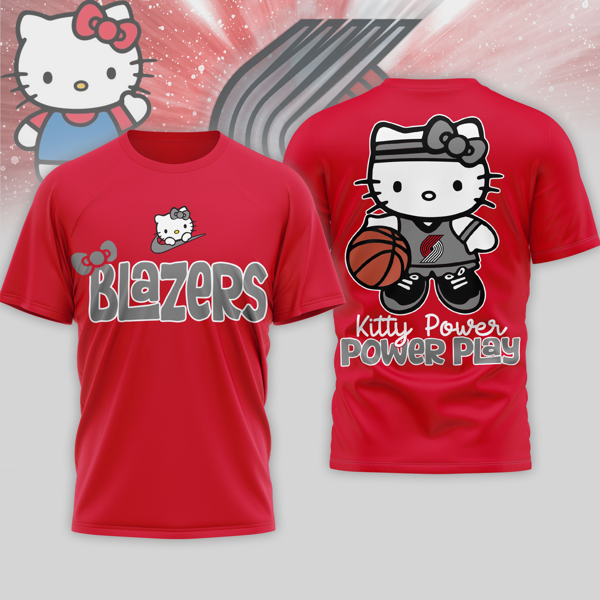 Portland Trail Blazers | Premium NBA Hello Kitty Power Play 3D Shirt TTH210508 - Image 2