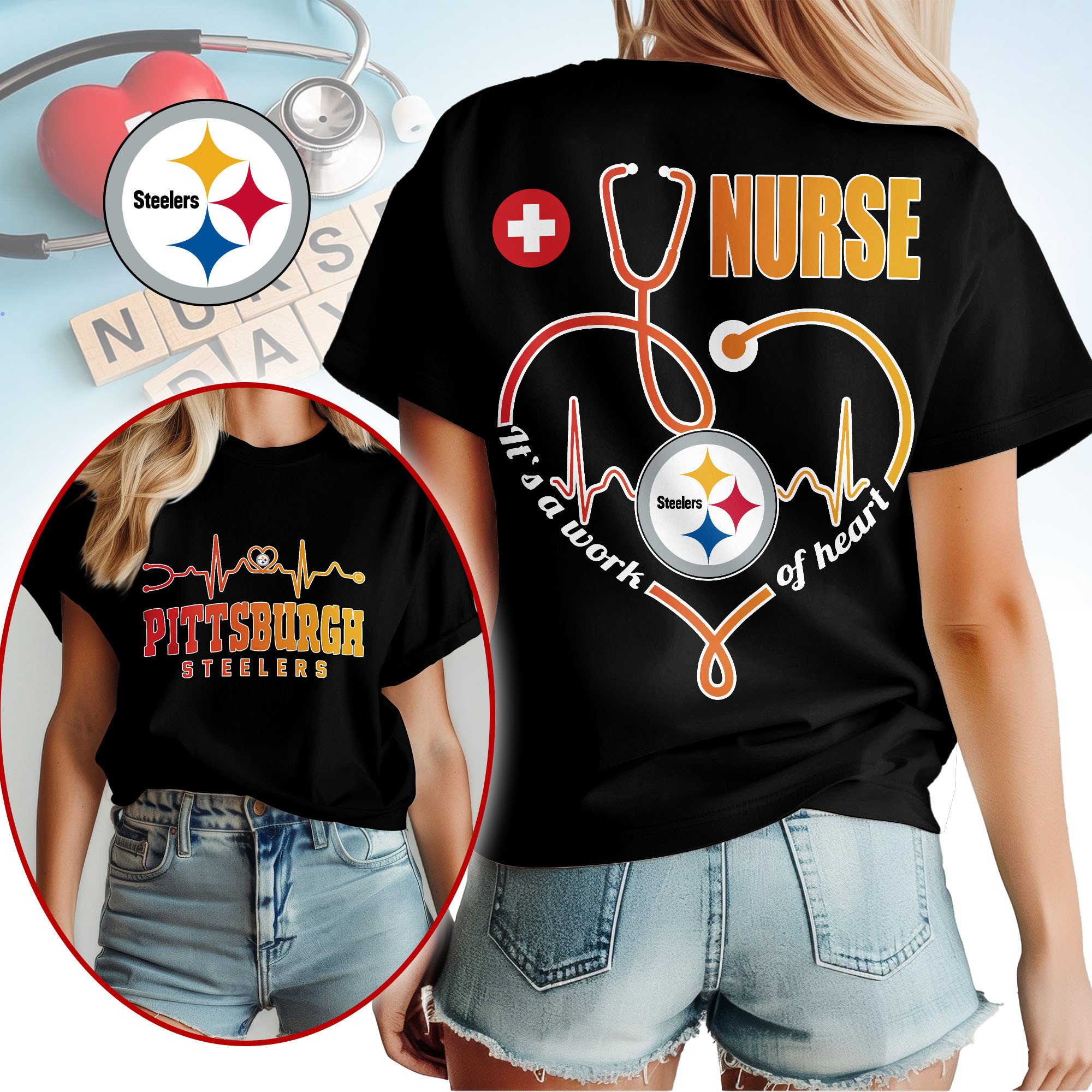 Pittsburgh Steelers | Premium NFL Nurse Heartbeat 3D T-Shirt TTH200586