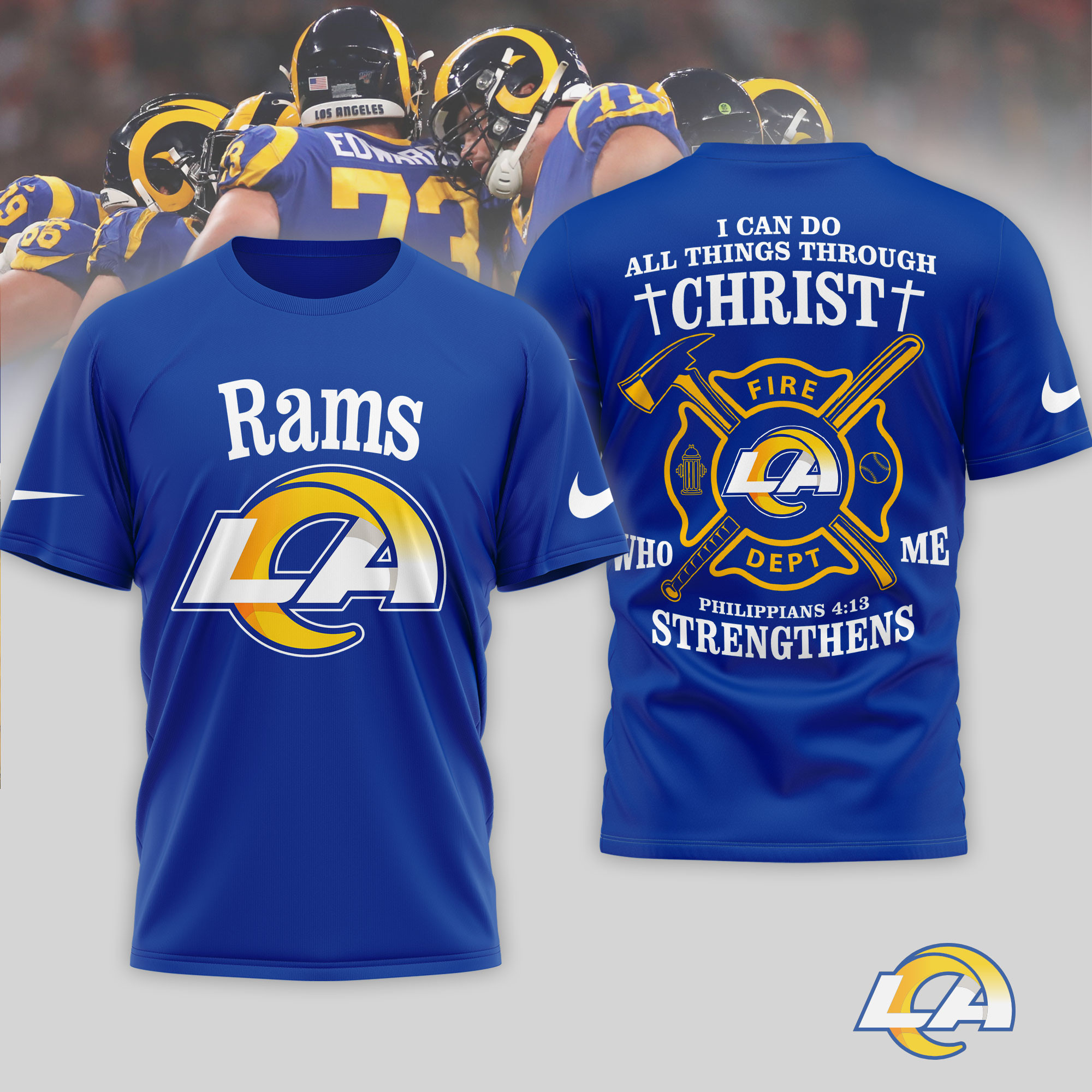 Los Angeles Rams x Premium NFL Faith & Gridiron 3D T-Shirt – Limited Edition TTH200521 - Image 3
