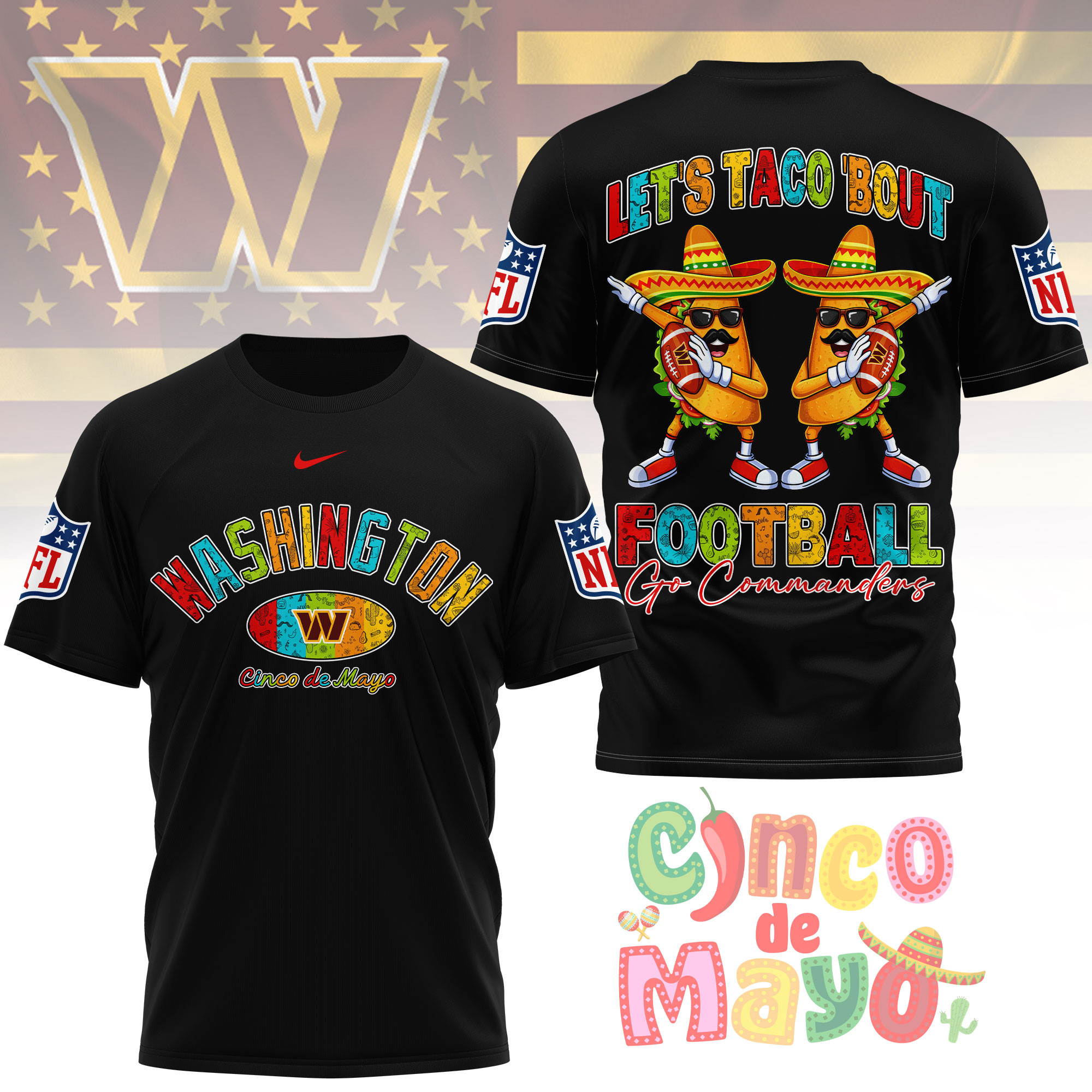 Washington Commanders | Premium NFL Taco Cinco de Mayo 3D Shirt TTH200587