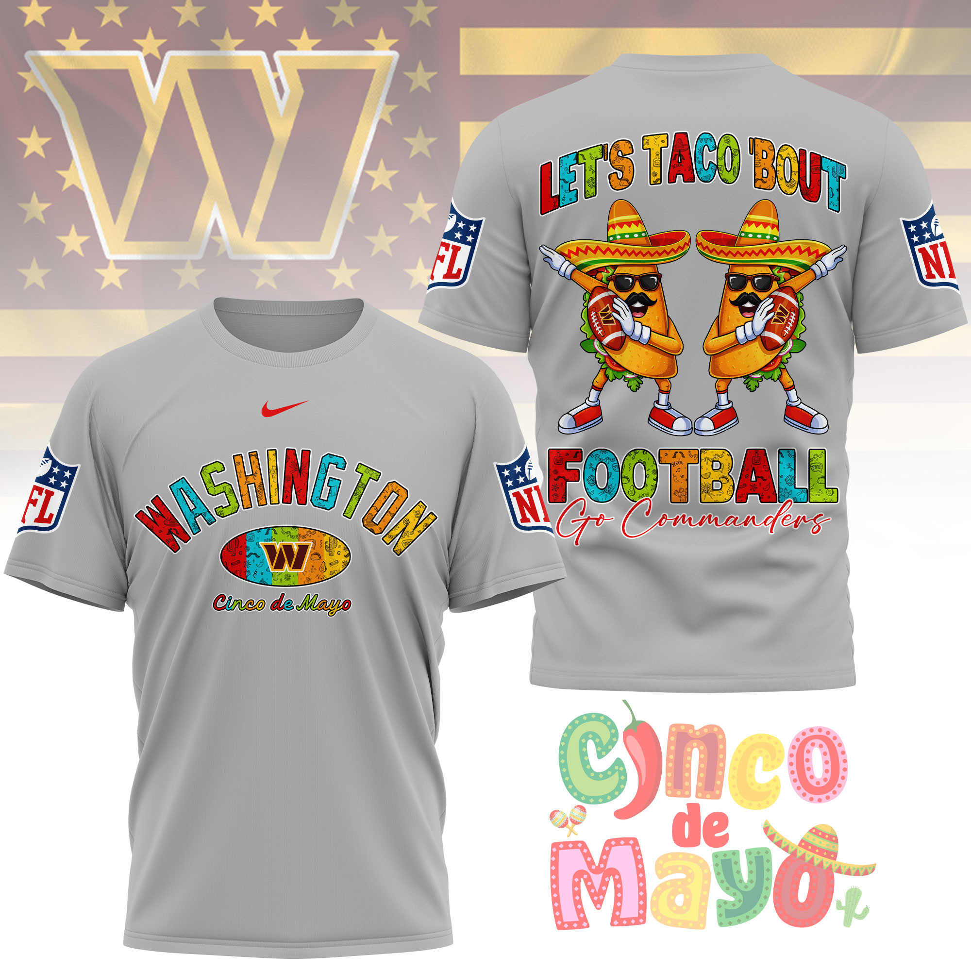 Washington Commanders | Premium NFL Taco Cinco de Mayo 3D Shirt TTH200587 - Image 3