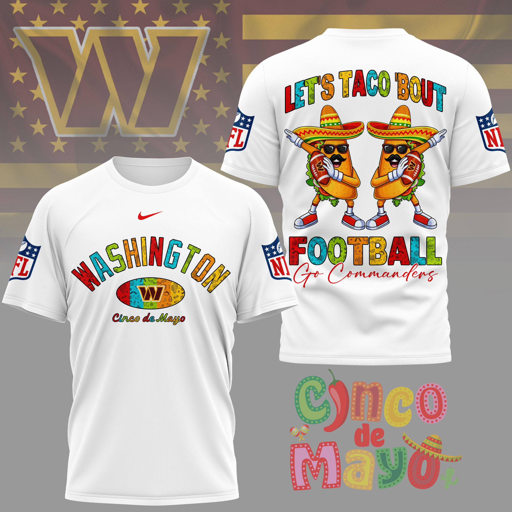 Washington Commanders | Premium NFL Taco Cinco de Mayo 3D Shirt TTH200587 - Image 2