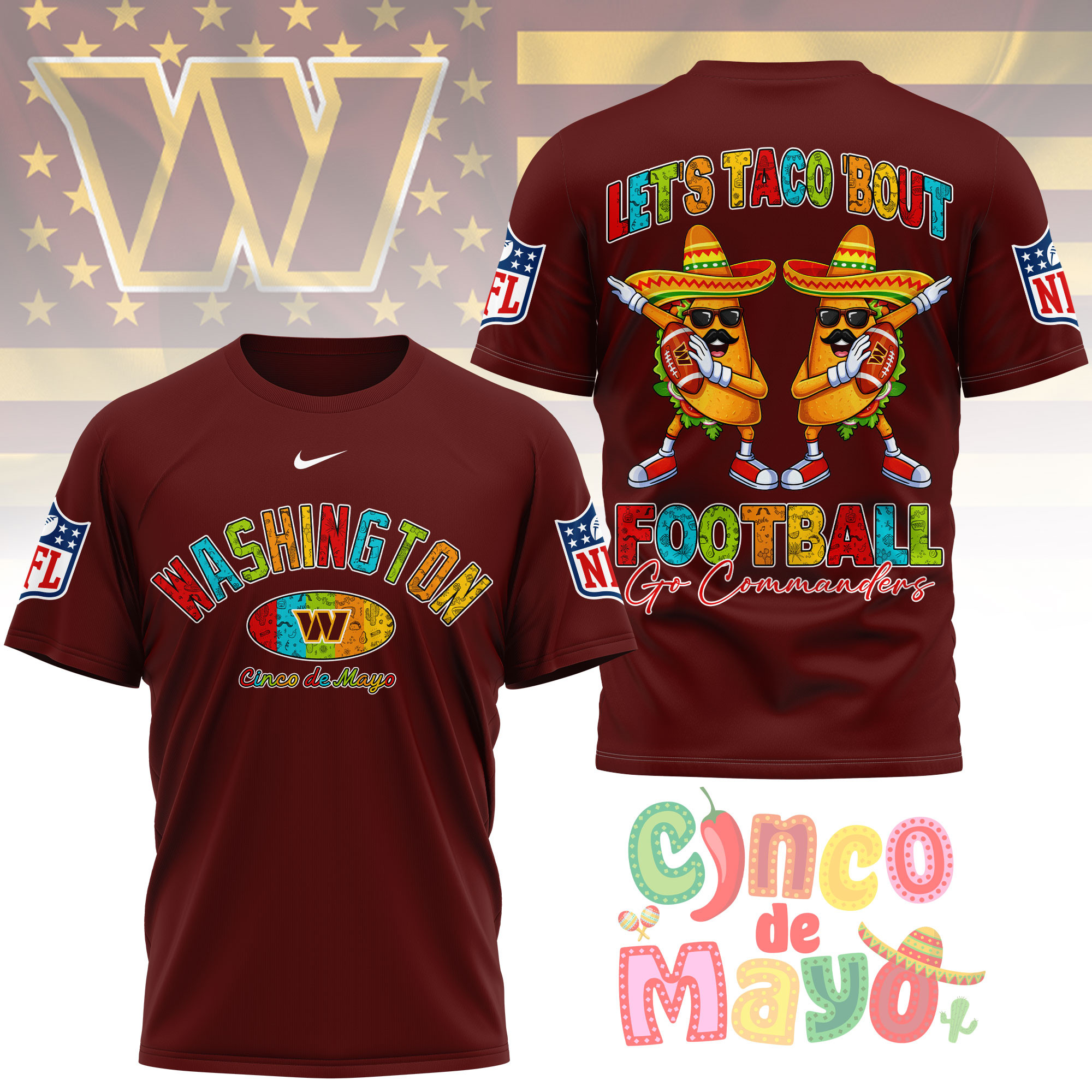 Washington Commanders | Premium NFL Taco Cinco de Mayo 3D Shirt TTH200587 - Image 4