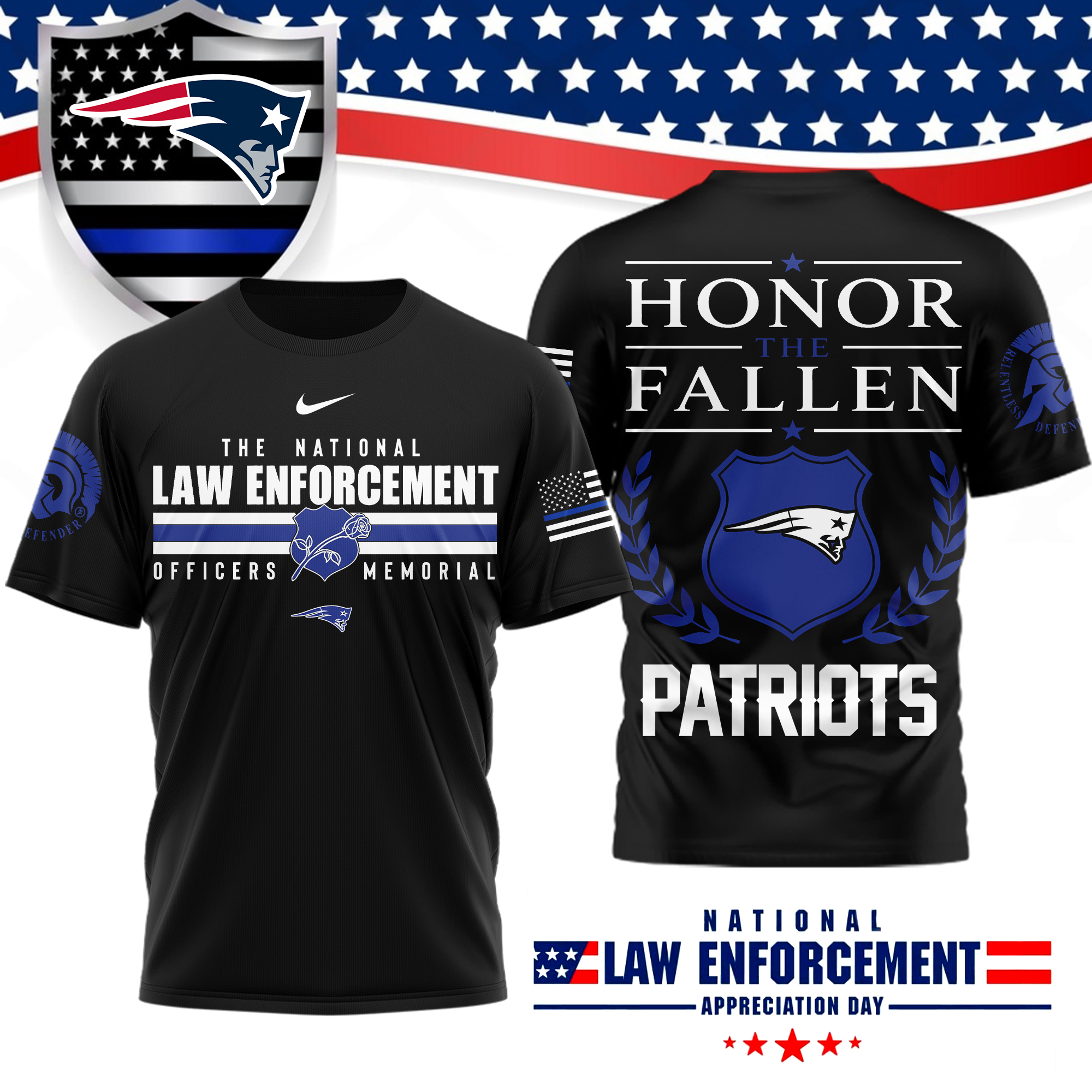 New England Patriots x Premium NFL The National Law Enforcement 3D T-Shirt – Limited Edition TTH200525 - Image 2