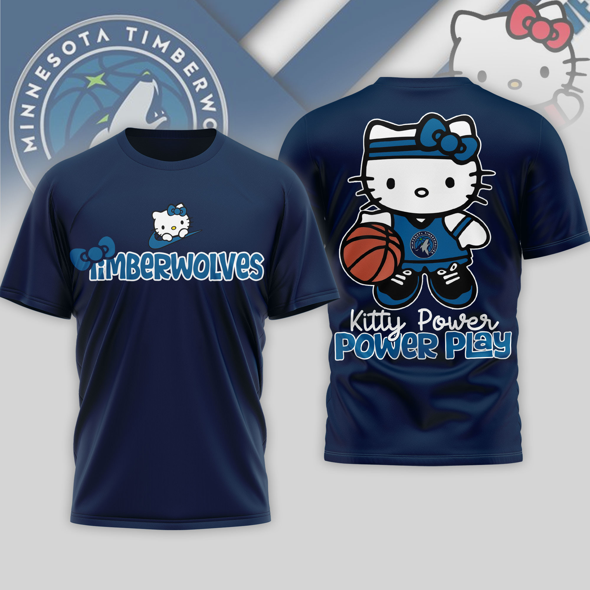 Minnesota Timberwolves | Premium NBA Hello Kitty Power Play 3D Shirt TTH210508 - Image 2