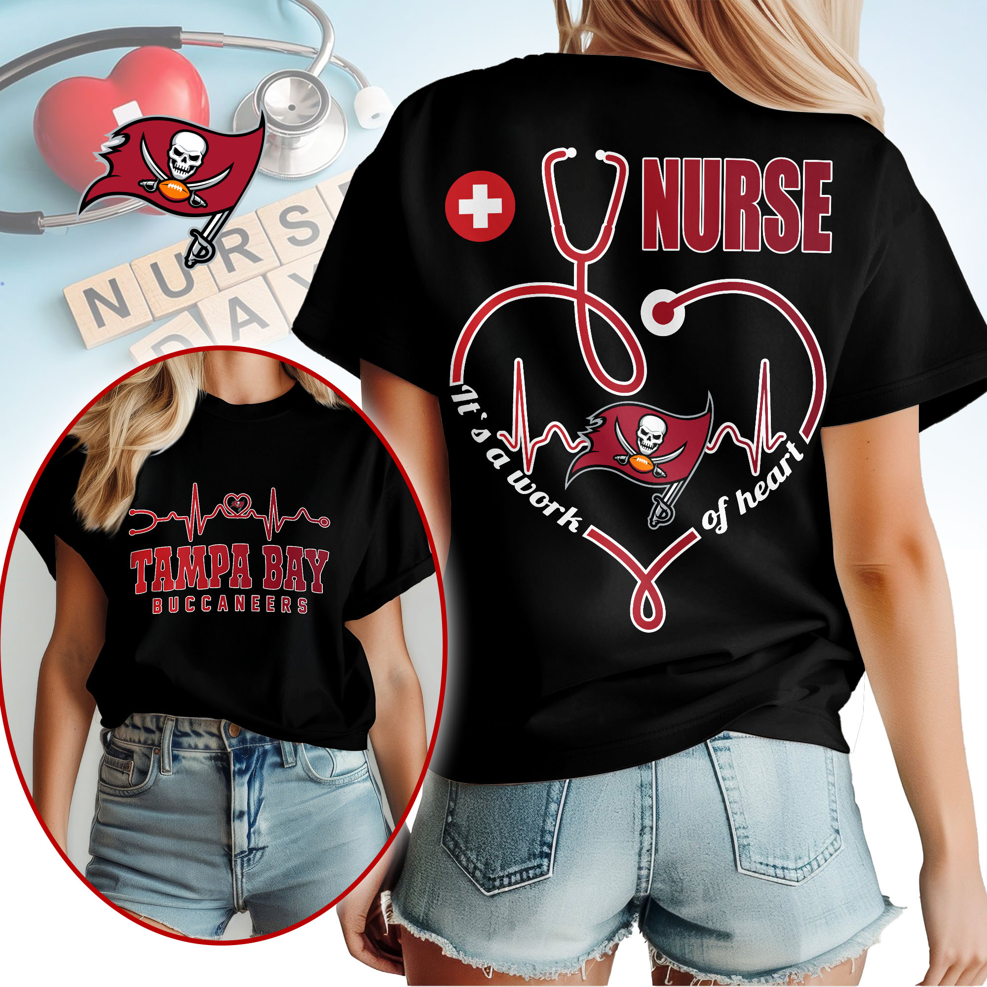 Tampa Bay Buccaneers | Premium NFL Nurse Heartbeat 3D T-Shirt TTH200586