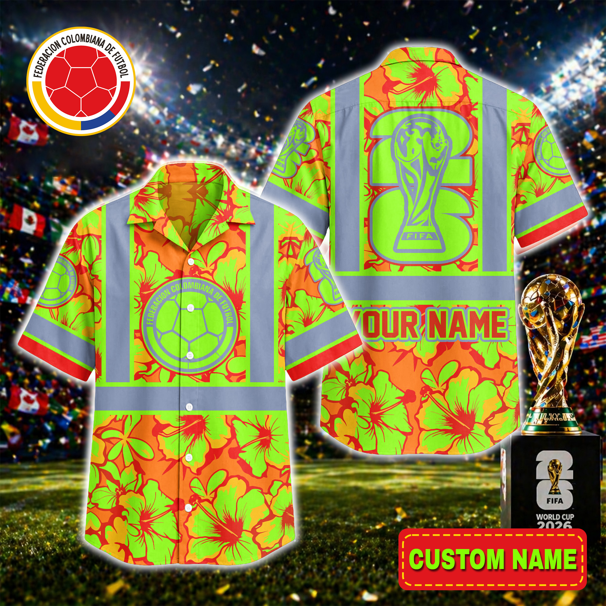 Colombia | Premium World Cup 2026 Hi-vis Hawaiian Shirt TTH200567 - Image 2