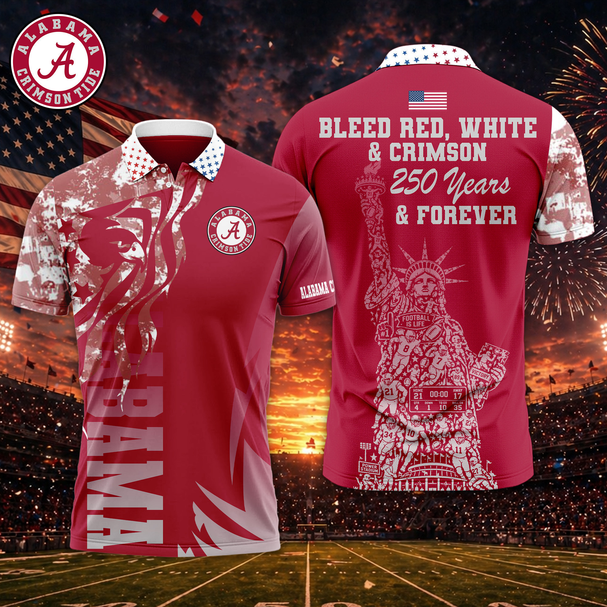 Alabama Crimson Tide | Premium NCAA Independance Day Polo TTH200597 - Image 2