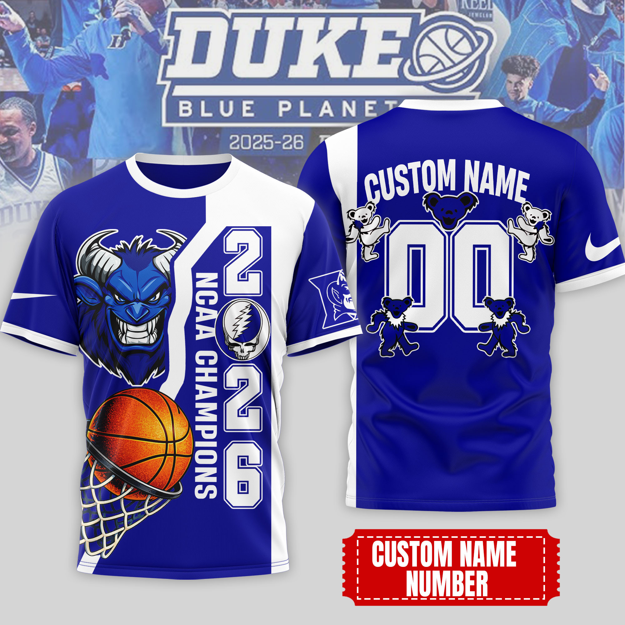 Duke Blue Devils | Premium NCAA Court Kings 2026 3D T-Shirt 200559 - Image 2