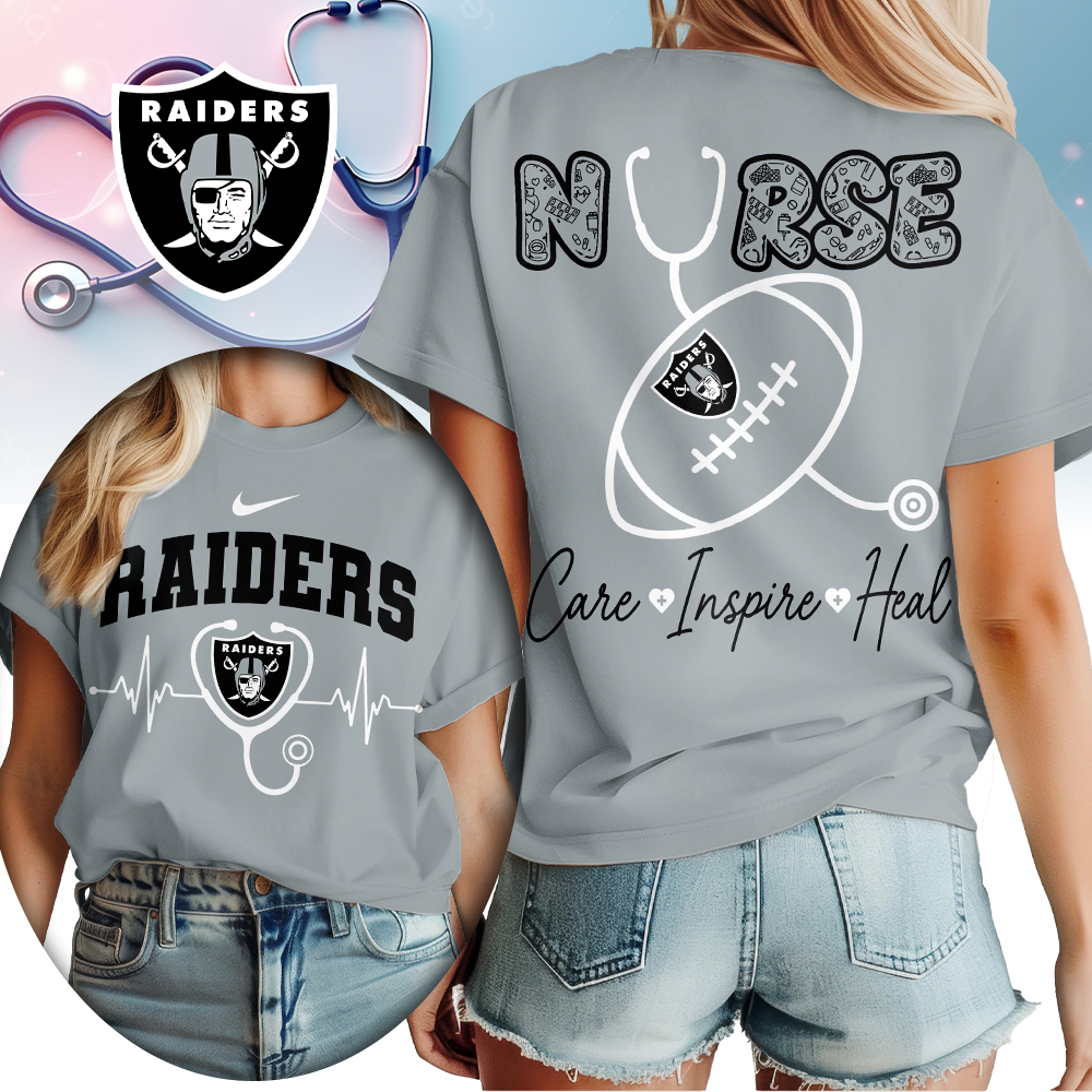 Las Vegas Raiders | Premium NFL Nurse Care Inspire Heal Women Shirt TTH200561 - Image 3