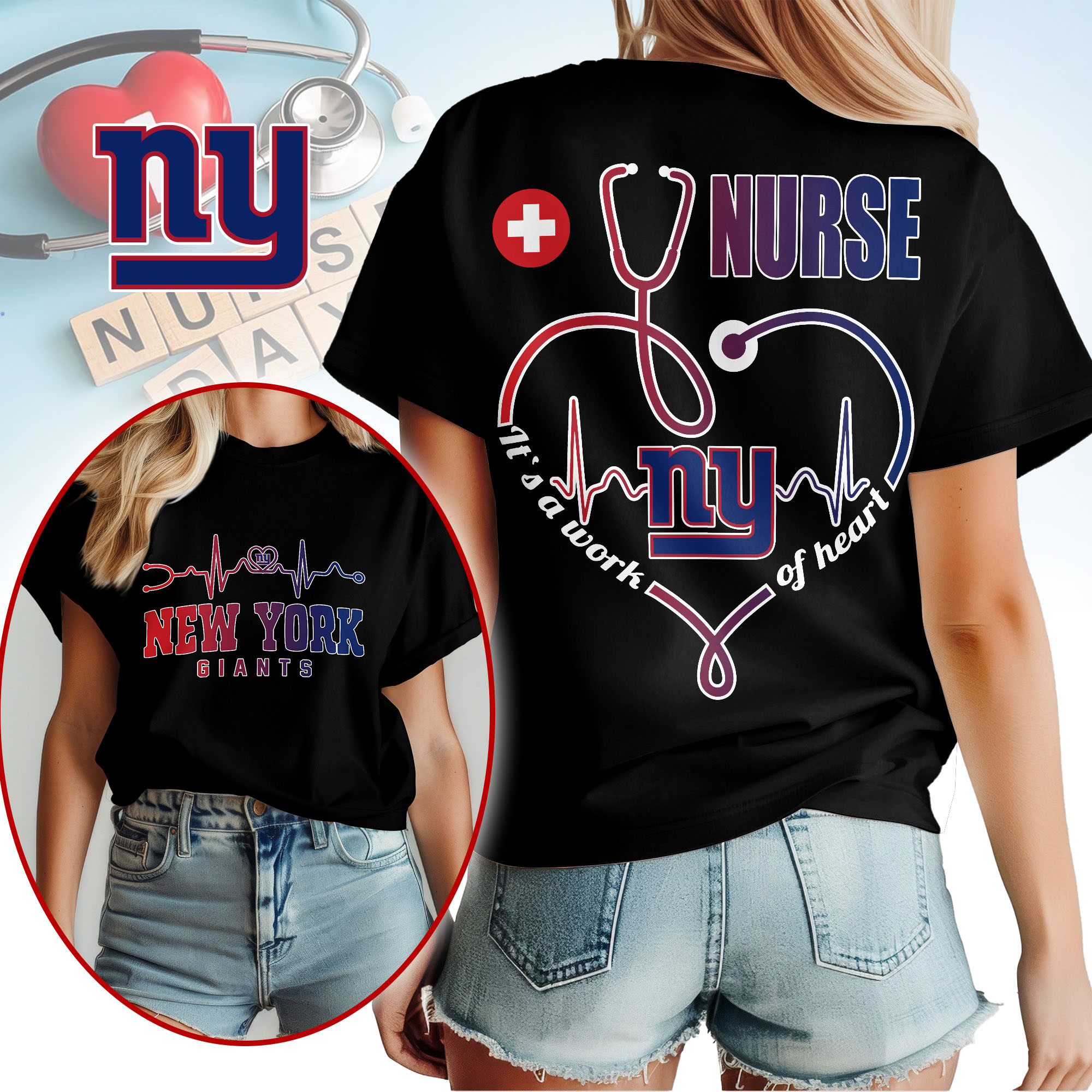 New York Giants | Premium NFL Nurse Heartbeat 3D T-Shirt TTH200586