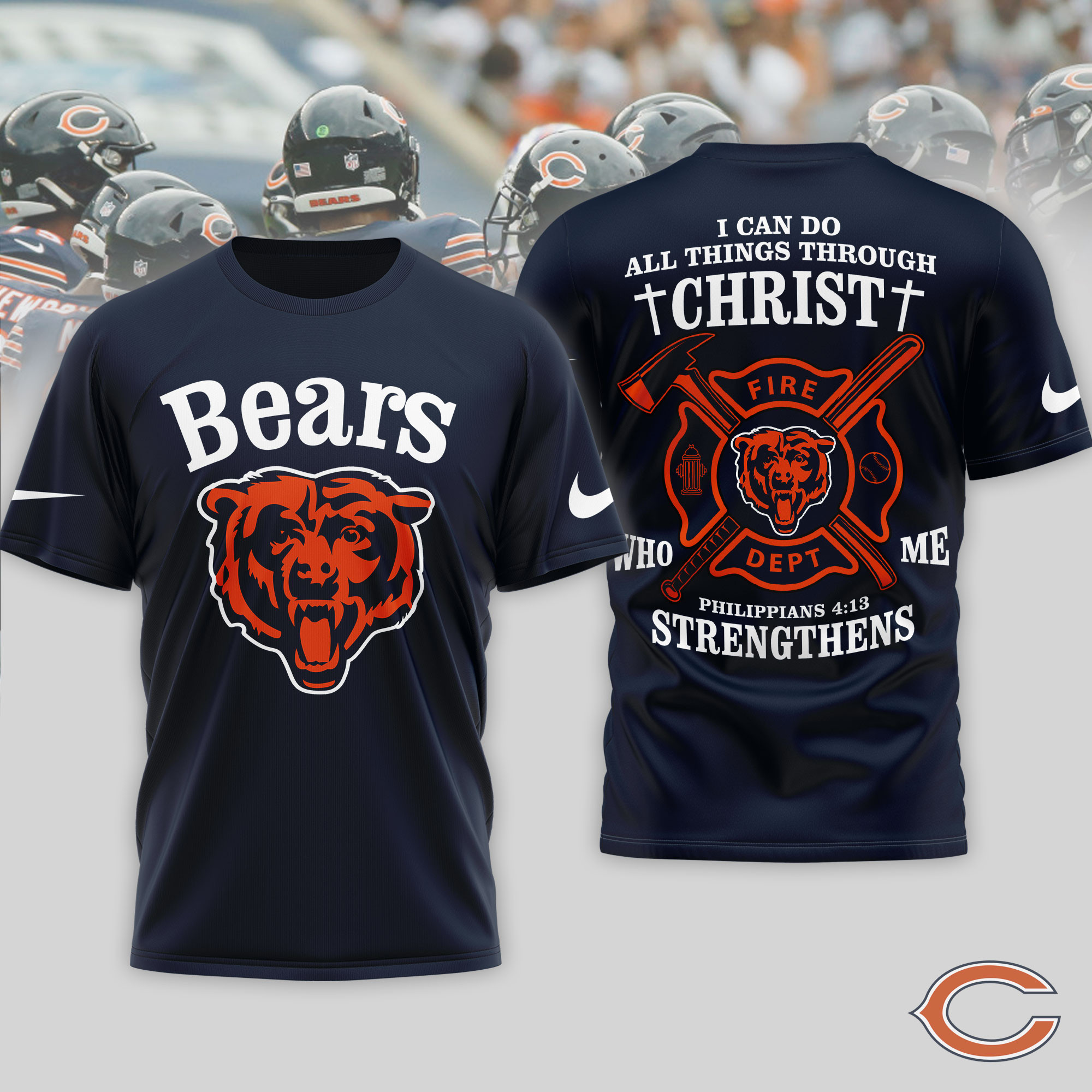 Chicago Bears x Premium NFL Faith & Gridiron 3D T-Shirt – Limited Edition TTH200521 - Image 3