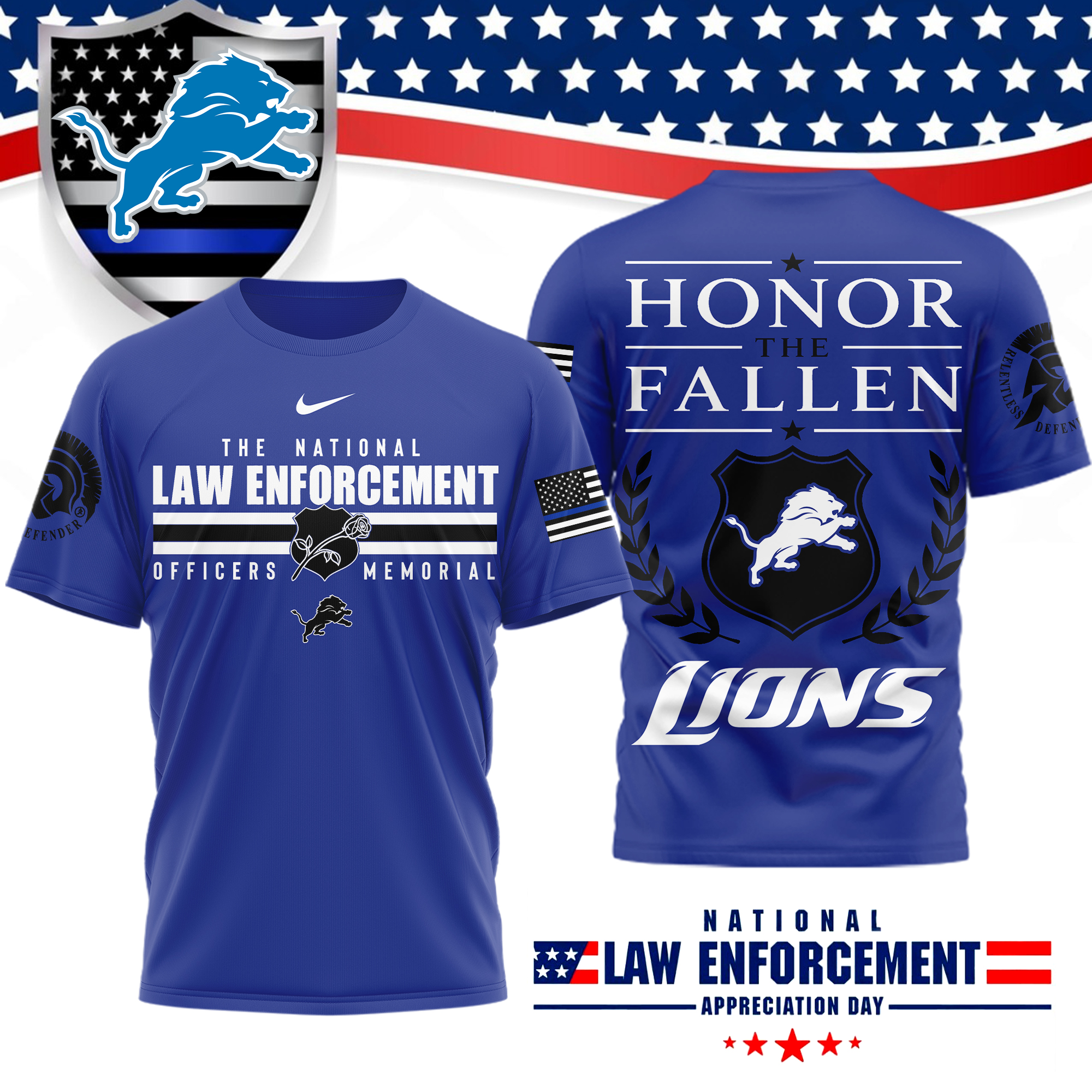 Detroit Lions x Premium NFL The National Law Enforcement 3D T-Shirt – Limited Edition TTH200525