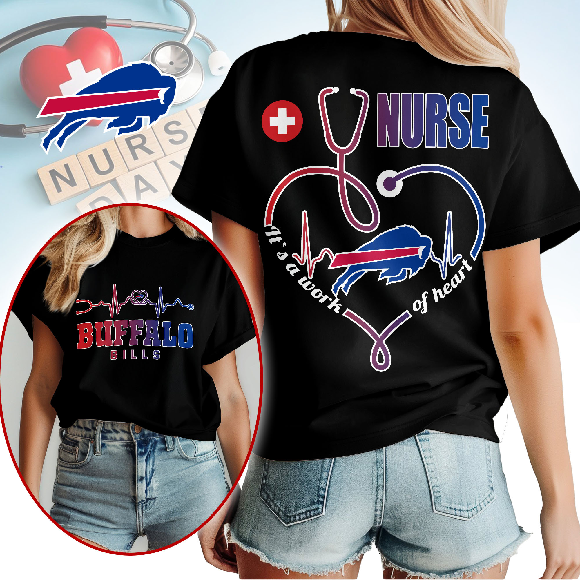 Buffalo Bills | Premium NFL Nurse Heartbeat 3D T-Shirt TTH200586