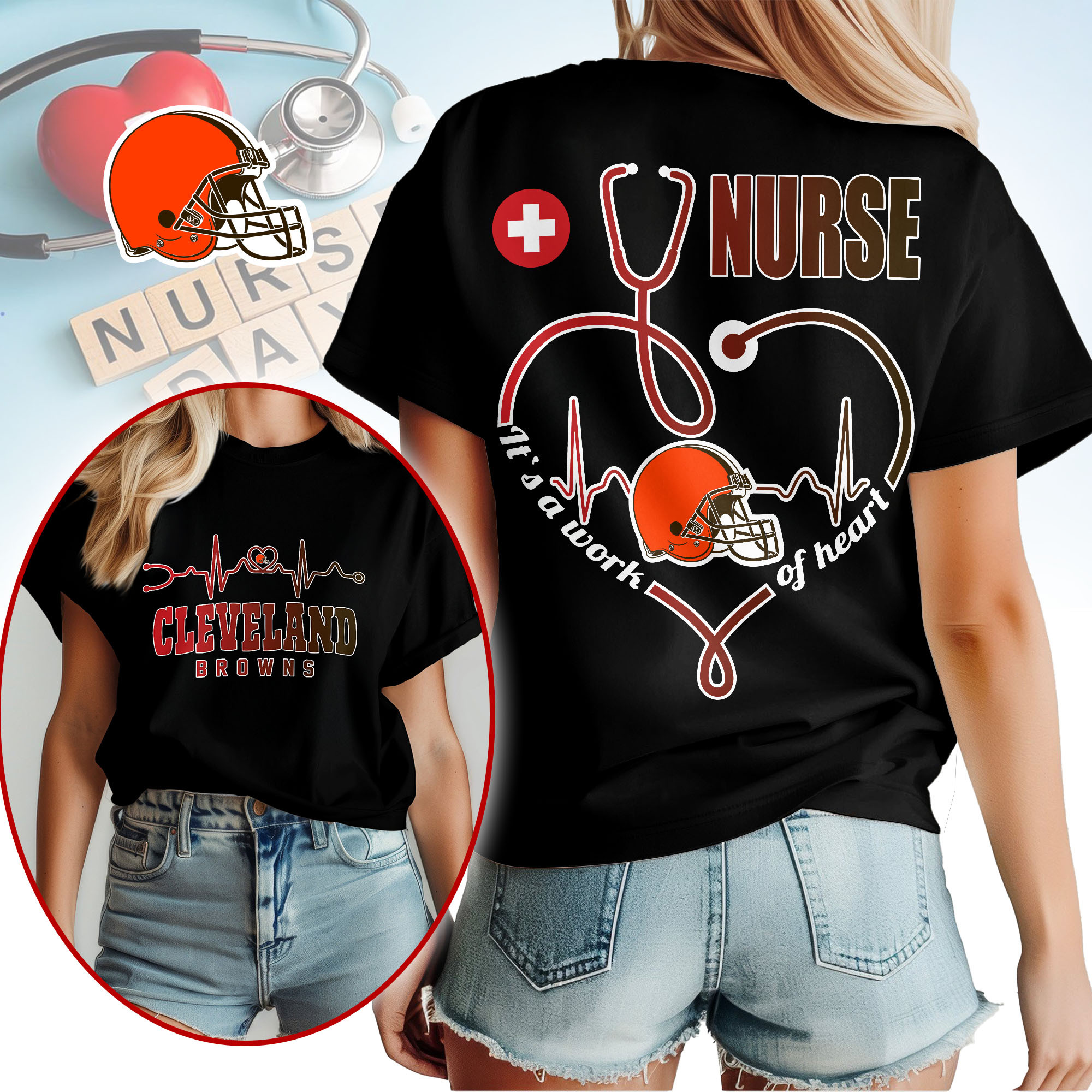 Cleveland Browns | Premium NFL Nurse Heartbeat 3D T-Shirt TTH200586