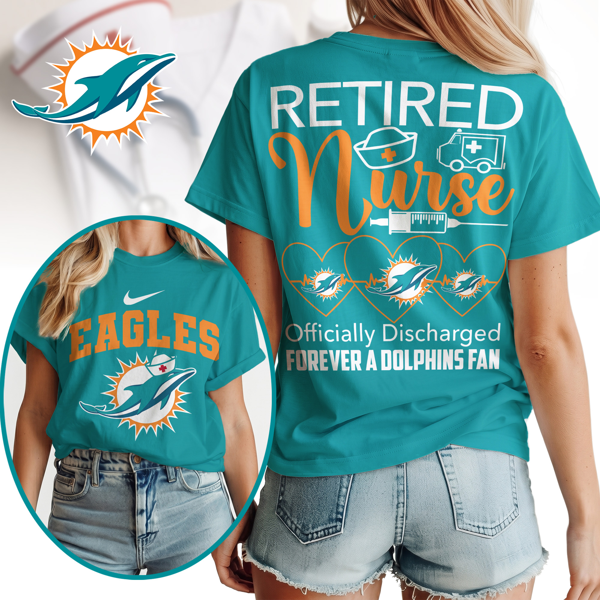 Miami Dolphins | Premium NFL Retired Nurse Officially Discharged Women Shirt TTH200579 - Image 3