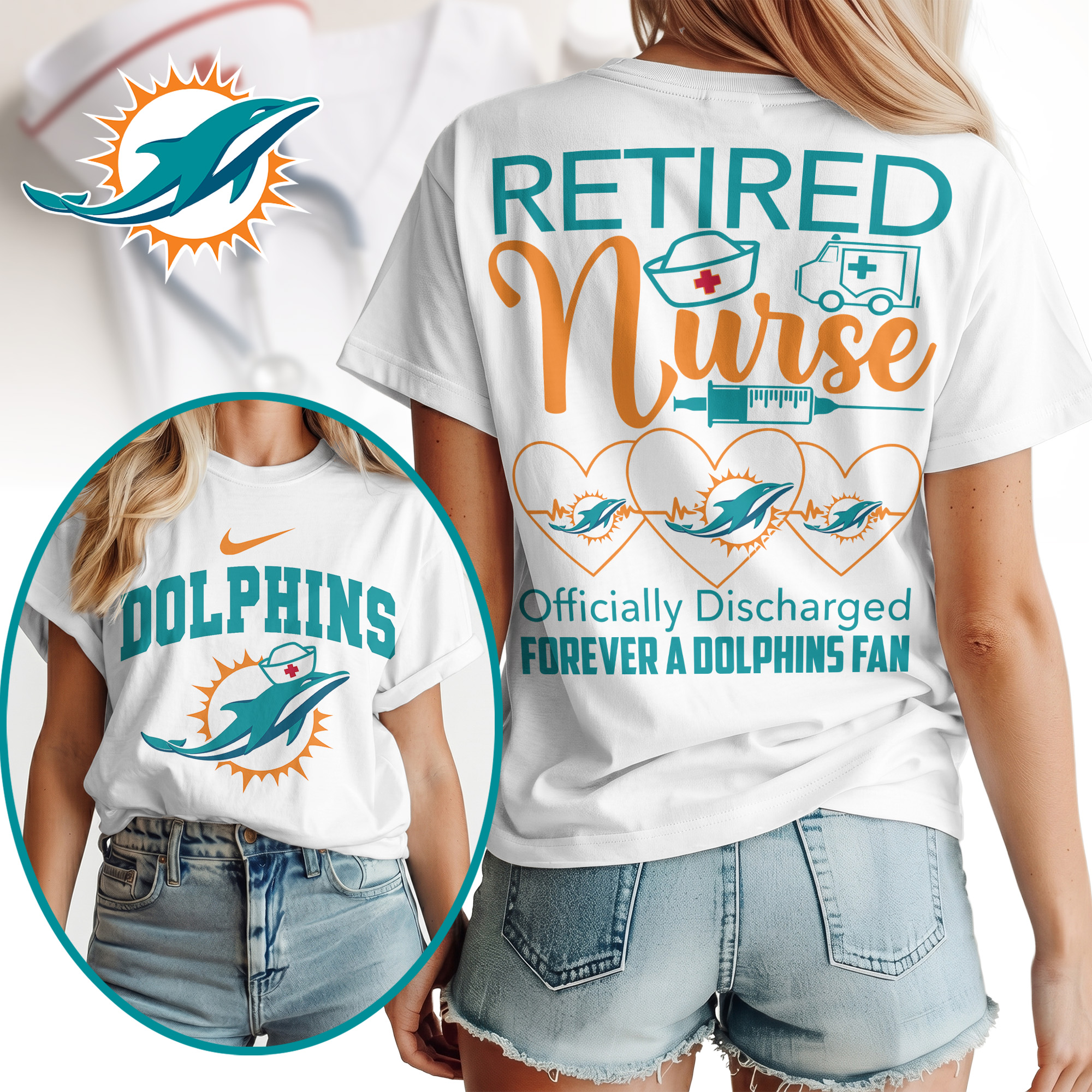 Miami Dolphins | Premium NFL Retired Nurse Officially Discharged Women Shirt TTH200579 - Image 2