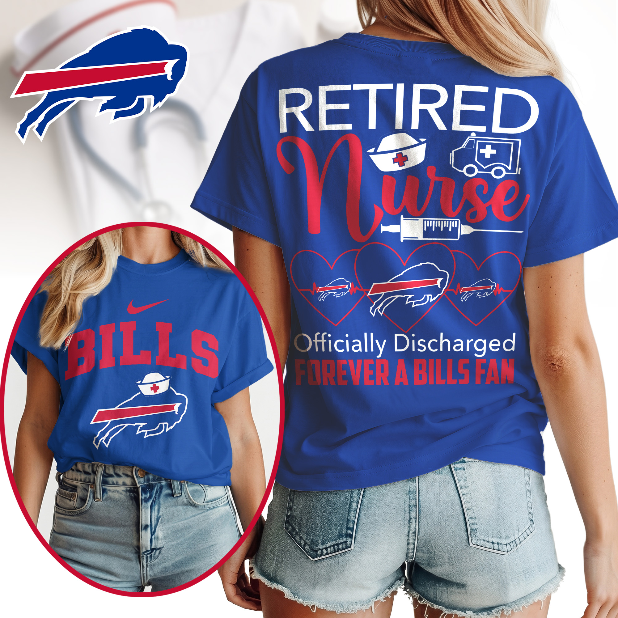 Buffalo Bills | Premium NFL Retired Nurse Officially Discharged Women Shirt TTH200579 - Image 3