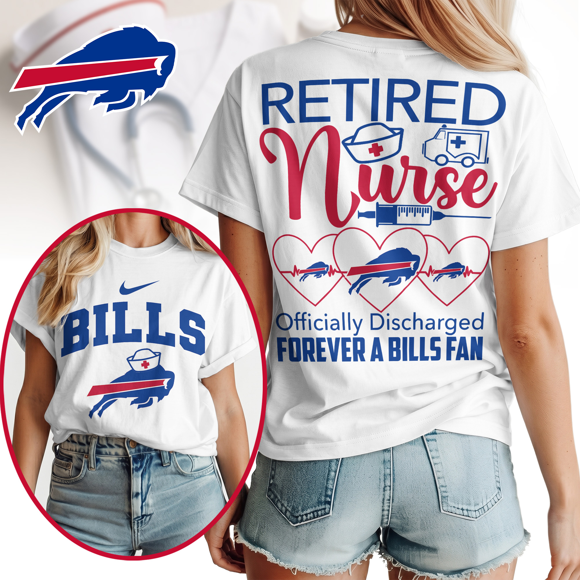 Buffalo Bills | Premium NFL Retired Nurse Officially Discharged Women Shirt TTH200579 - Image 2