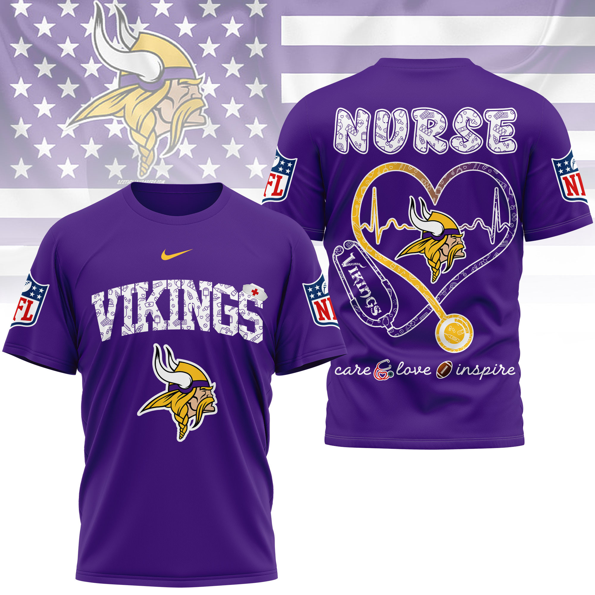 Minnesota Vikings x Premium NFL Nurse Love Football 3D T-Shirt – Limited Edition TTH200522 - Image 3