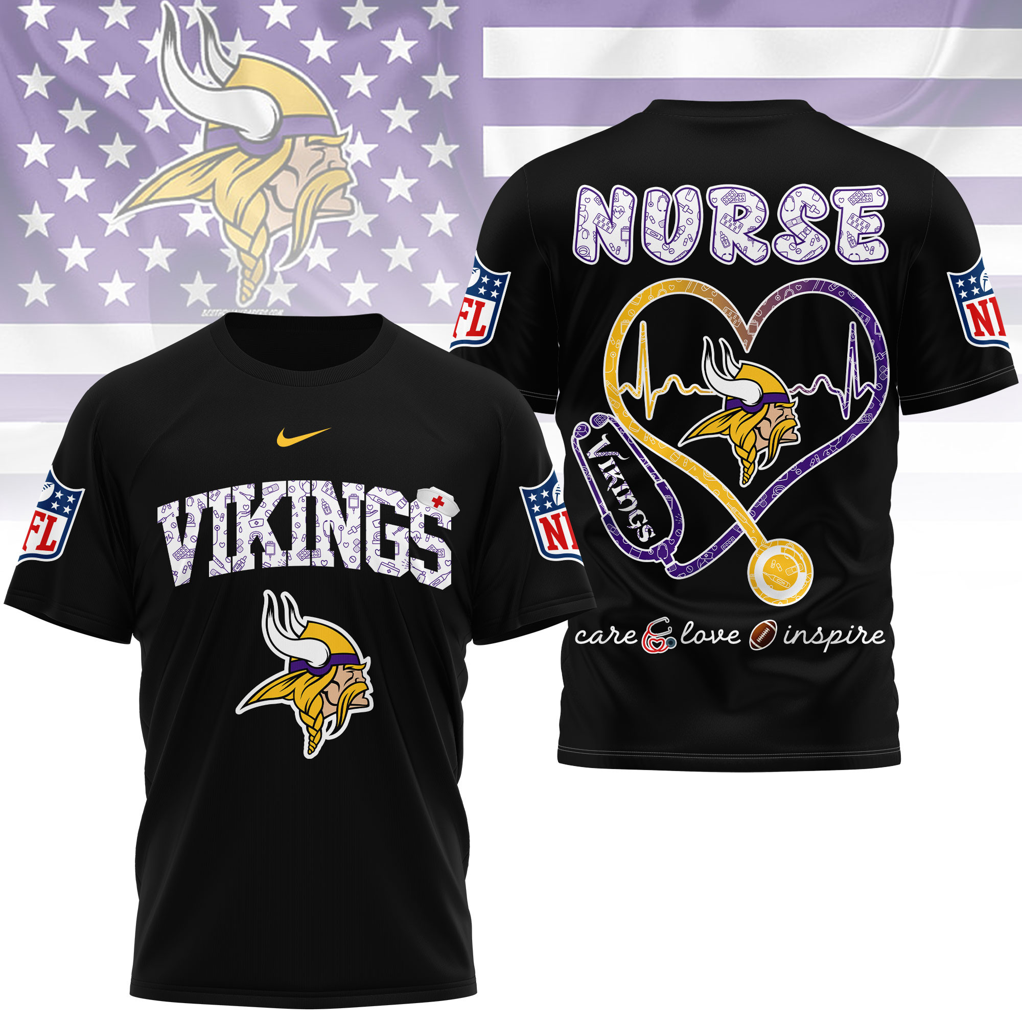 Minnesota Vikings x Premium NFL Nurse Love Football 3D T-Shirt – Limited Edition TTH200522