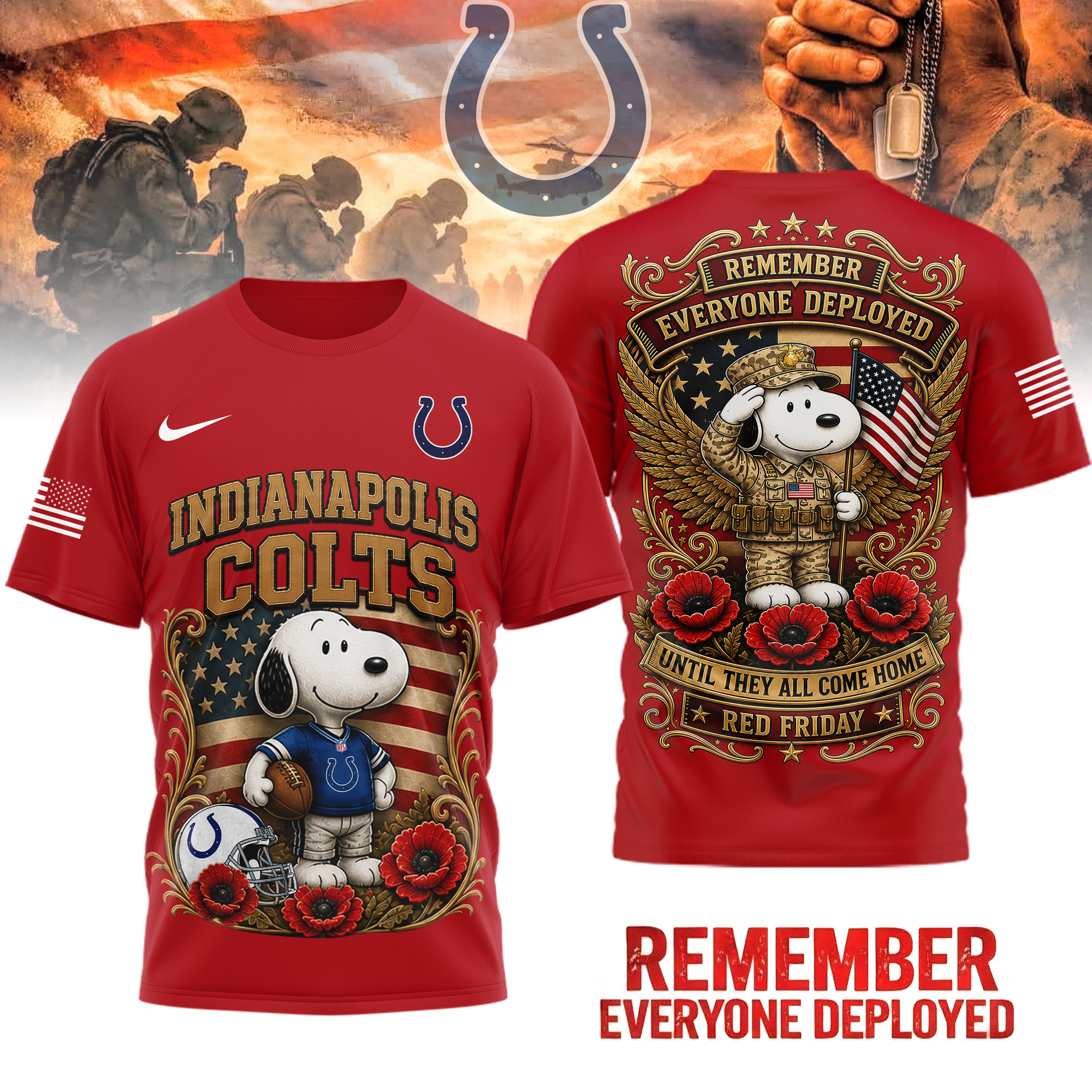 Indianapolis Colts | Premium NFL Snoopy Remember Everyone Deployed 3D Shirt TTH200588 - Image 2