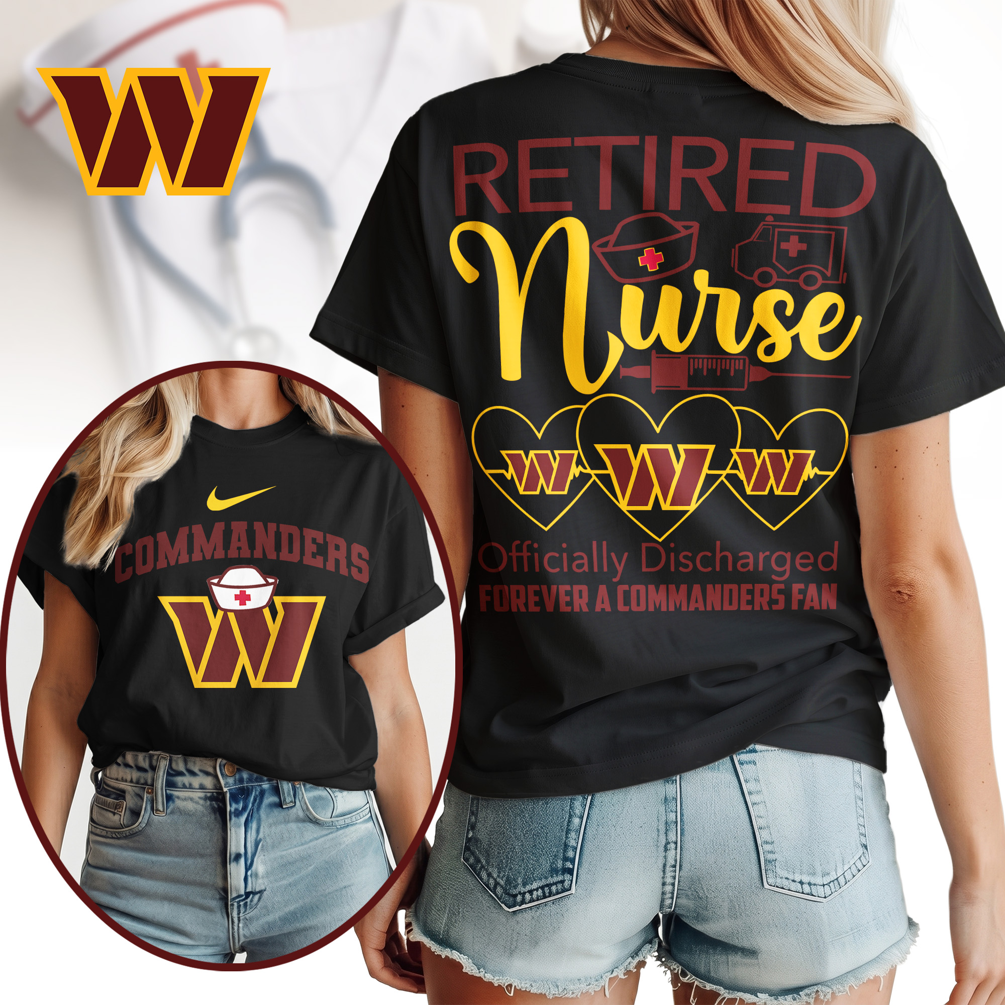 Washington Commanders | Premium NFL Retired Nurse Officially Discharged Women Shirt TTH200579