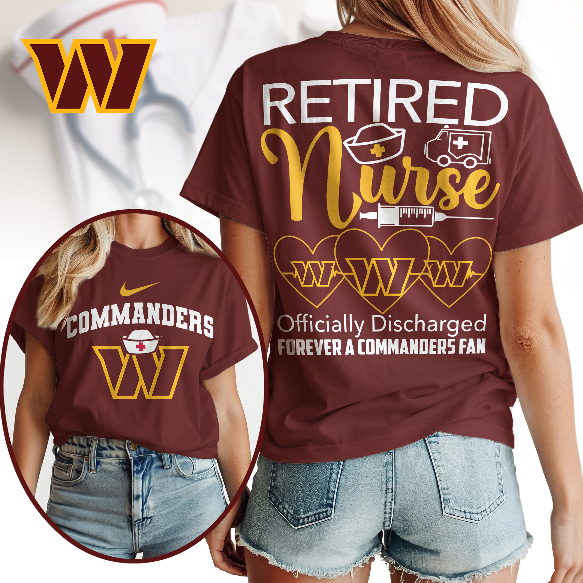 Washington Commanders | Premium NFL Retired Nurse Officially Discharged Women Shirt TTH200579 - Image 3