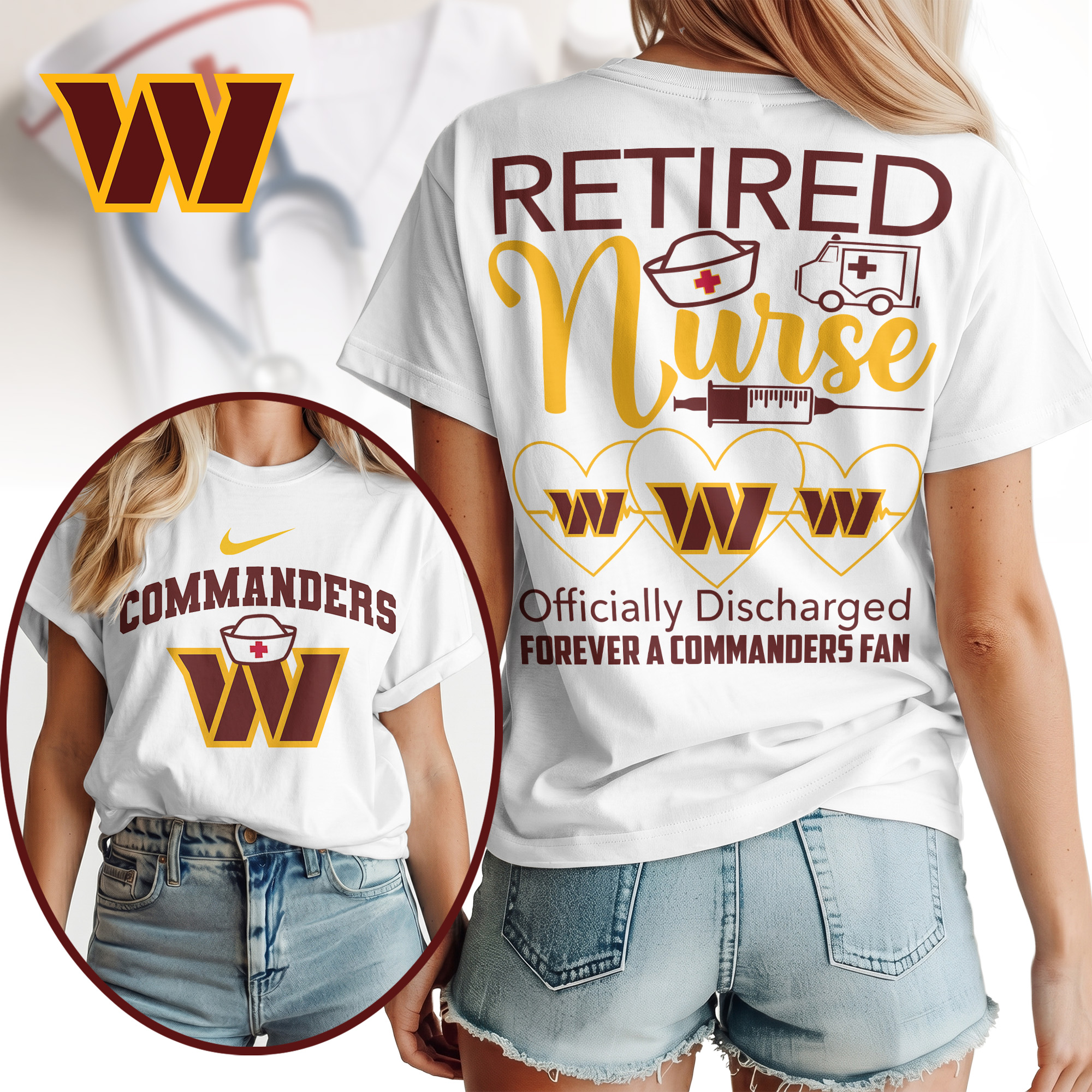 Washington Commanders | Premium NFL Retired Nurse Officially Discharged Women Shirt TTH200579 - Image 2