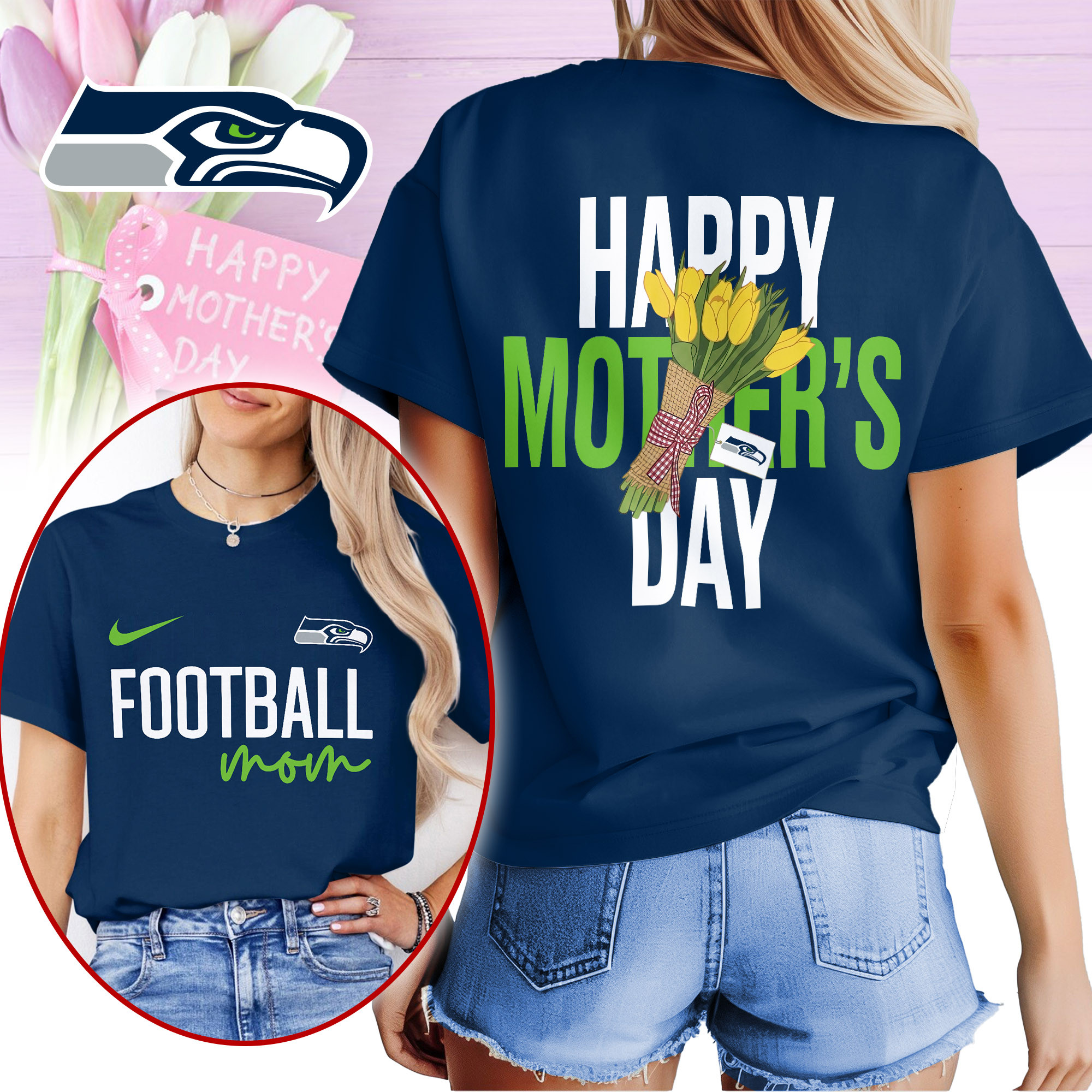 Seattle Seahawks | Premium NFL Happy Mother Day 3D Shirt TTH210521 - Image 2