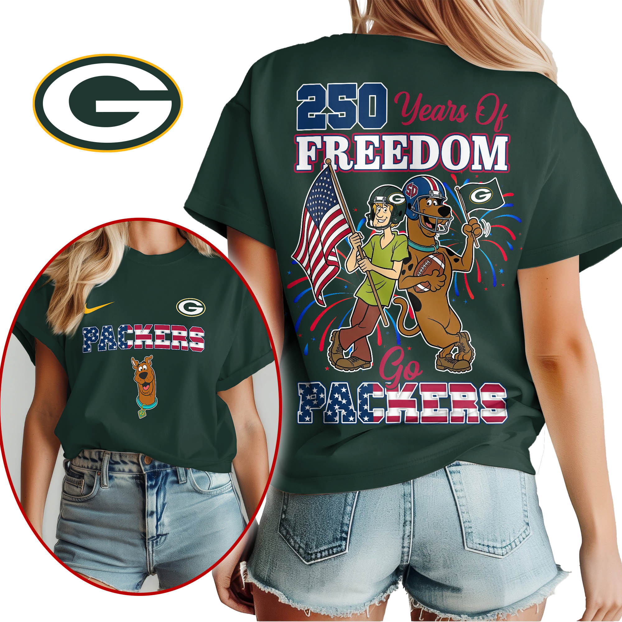 Green Bay Packers | Premium NFL Scooby Doo Celebrates 250th Anniversary 3D Shirt TTH210525 - Image 2