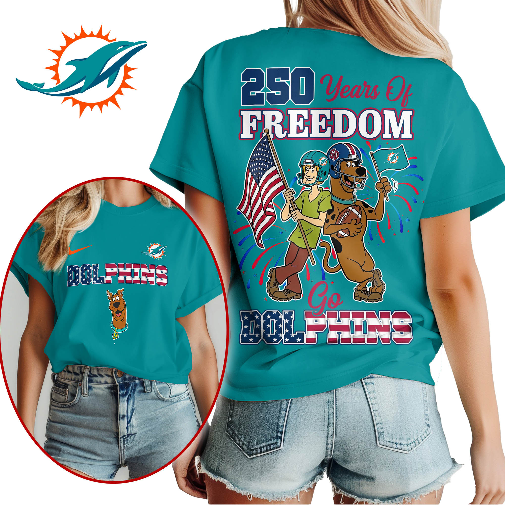Miami Dolphins | Premium NFL Scooby Doo Celebrates 250th Anniversary 3D Shirt TTH210525 - Image 2