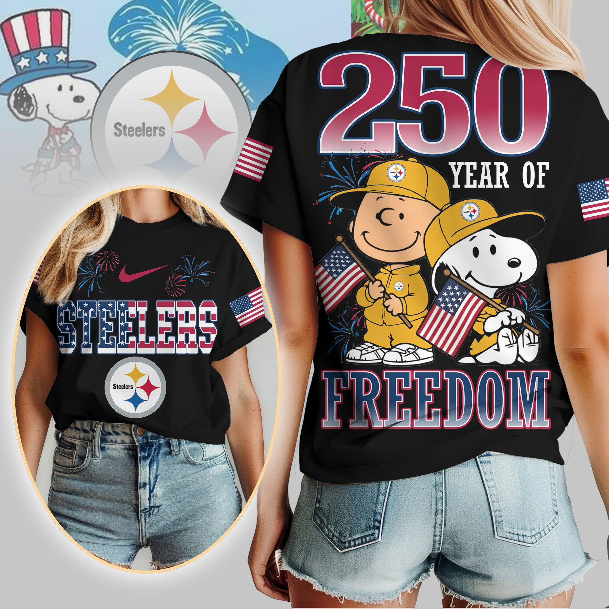 Pittsburgh Steelers | Premium NFL Peanuts 250 Years Of Freedom 3D Shirt TTH210529