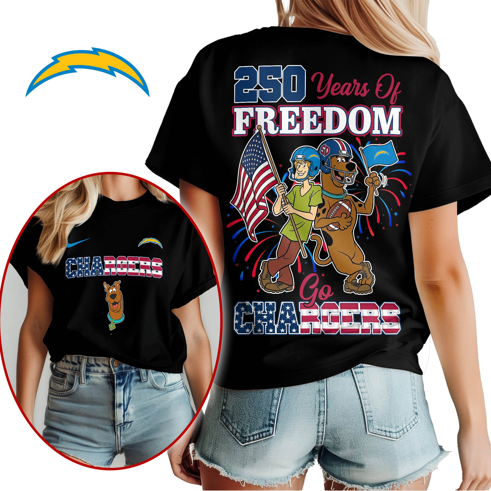 Los Angeles Chargers | Premium NFL Scooby Doo Celebrates 250th Anniversary 3D Shirt TTH210525