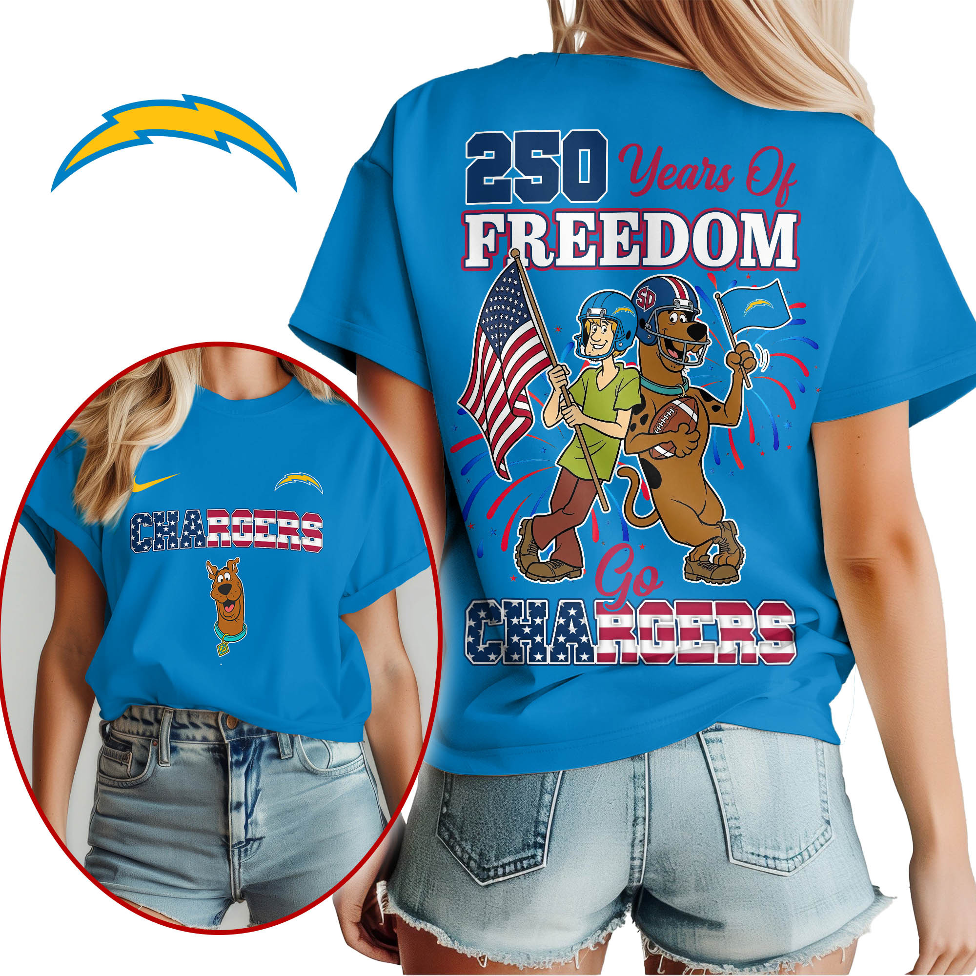 Los Angeles Chargers | Premium NFL Scooby Doo Celebrates 250th Anniversary 3D Shirt TTH210525 - Image 2